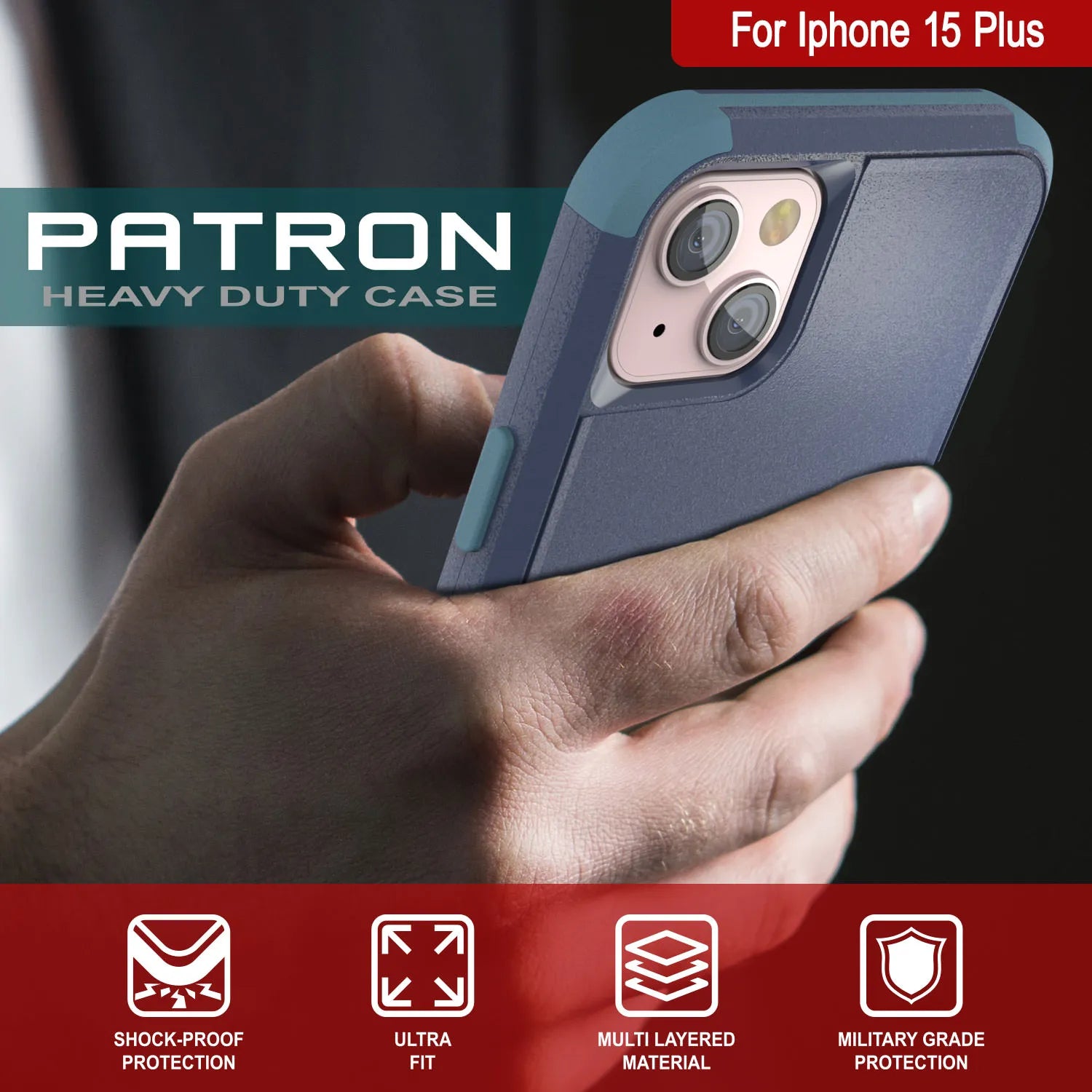 Punkcase for iPhone 15 Plus Belt Clip Multilayer Holster Case [Patron Series] [Navy Blue]