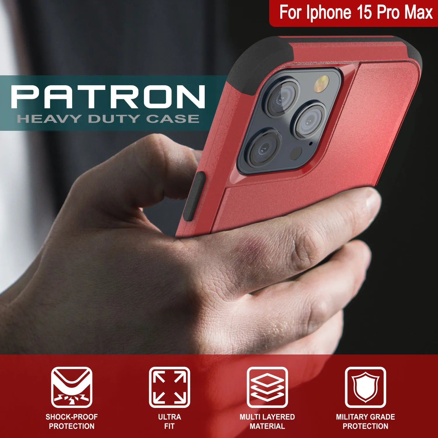 Punkcase for iPhone 15 Pro Max Belt Clip Multilayer Holster Case [Patron Series] [Red-Black]
