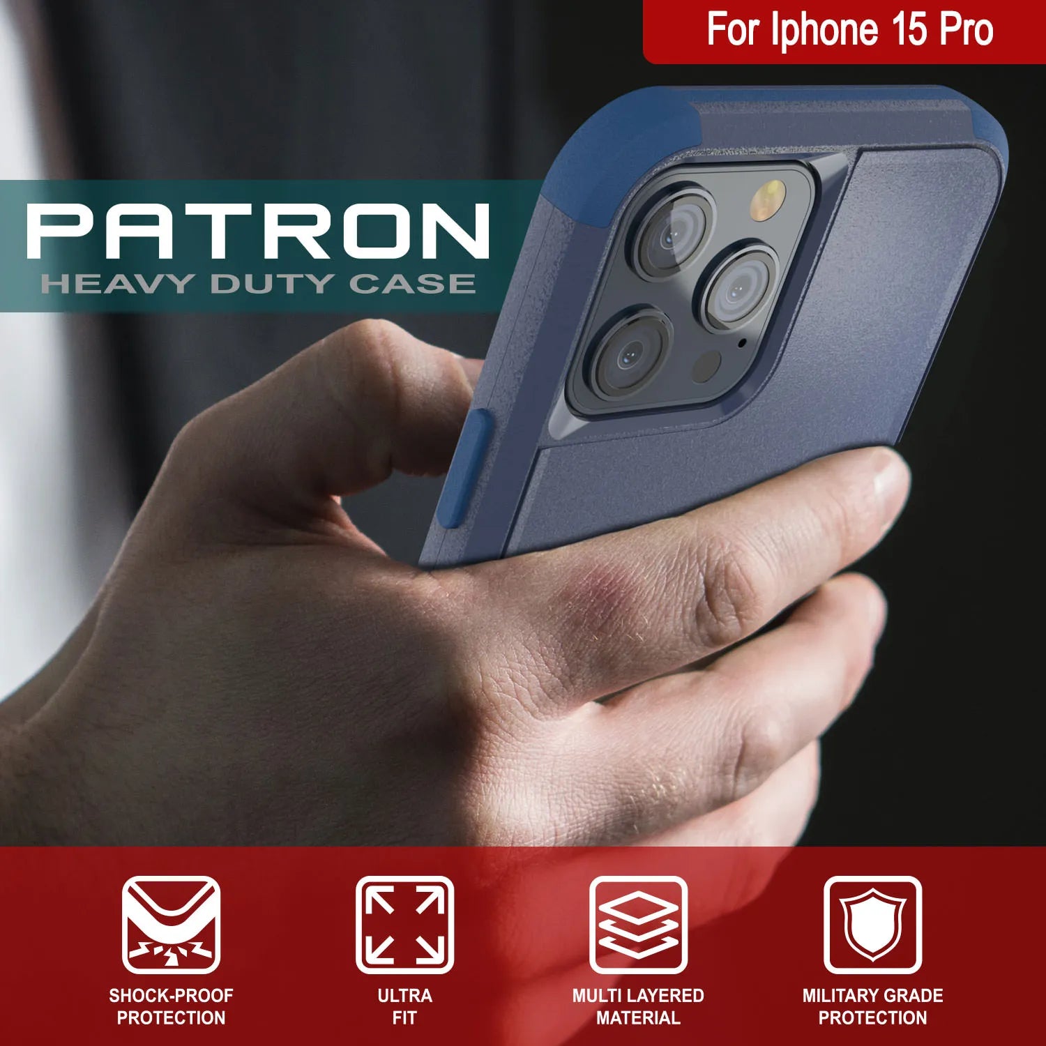 Punkcase for iPhone 15 Pro Belt Clip Multilayer Holster Case [Patron Series] [Navy]