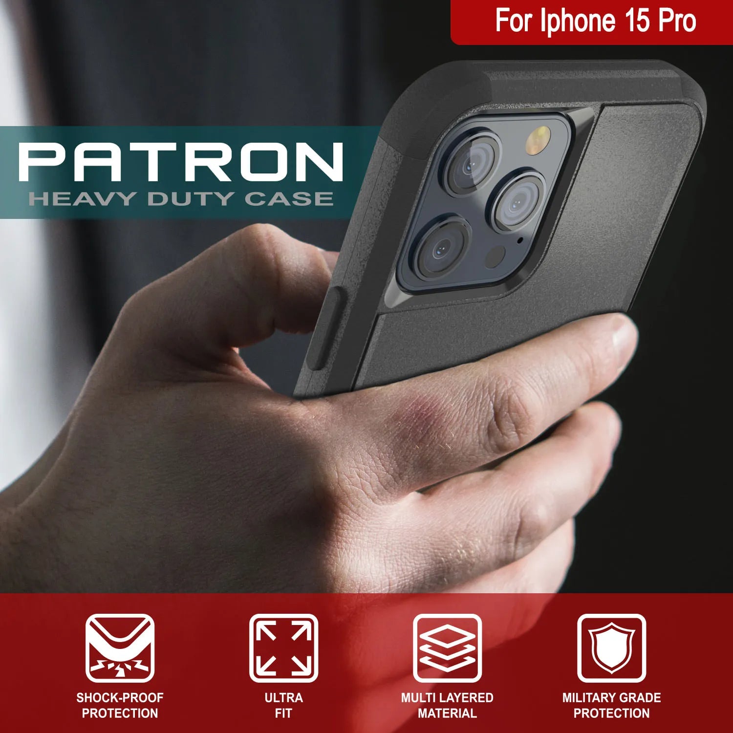 Punkcase for iPhone 15 Pro Belt Clip Multilayer Holster Case [Patron Series] [Black]