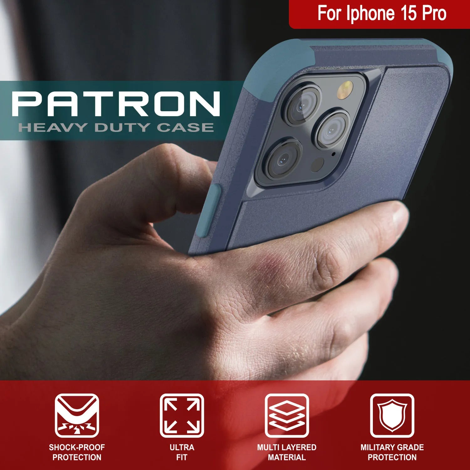 Punkcase for iPhone 15 Pro Belt Clip Multilayer Holster Case [Patron Series] [Navy Blue]