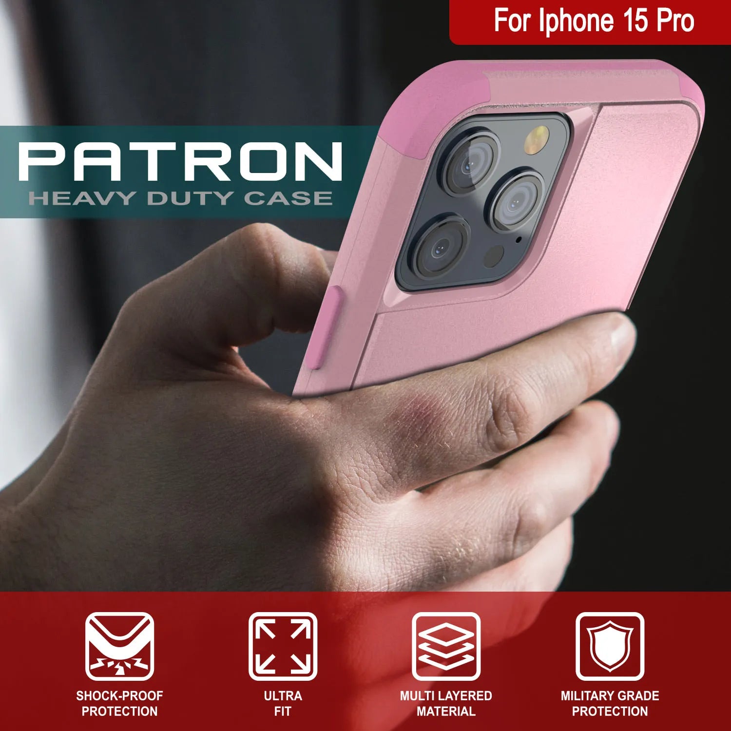 Punkcase for iPhone 15 Pro Belt Clip Multilayer Holster Case [Patron Series] [Pink]