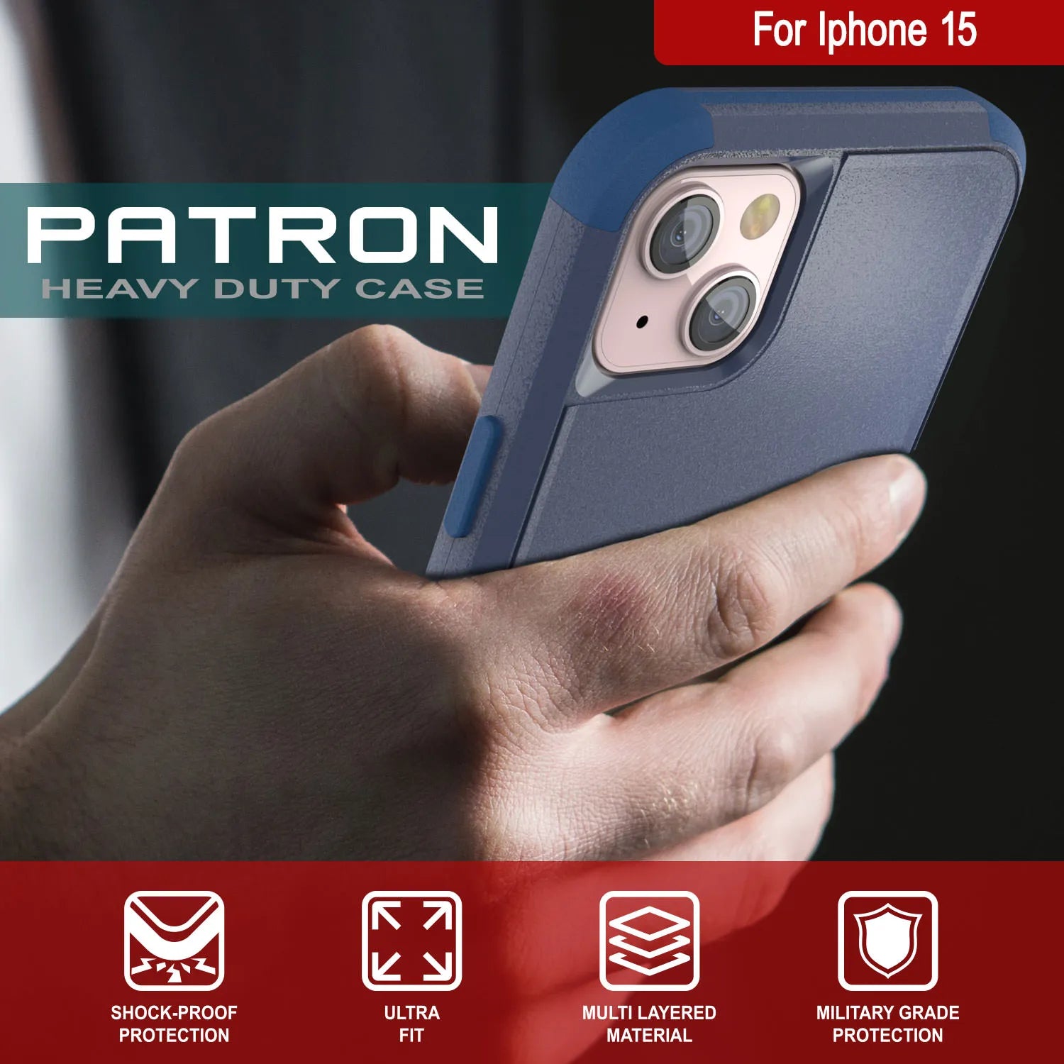 Punkcase for iPhone 15 Belt Clip Multilayer Holster Case [Patron Series] [Navy]