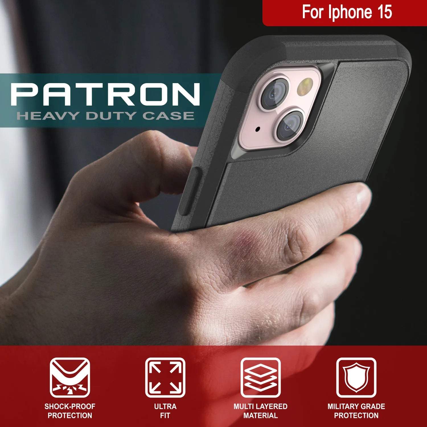 Punkcase for iPhone 15 Belt Clip Multilayer Holster Case [Patron Series] [Black]