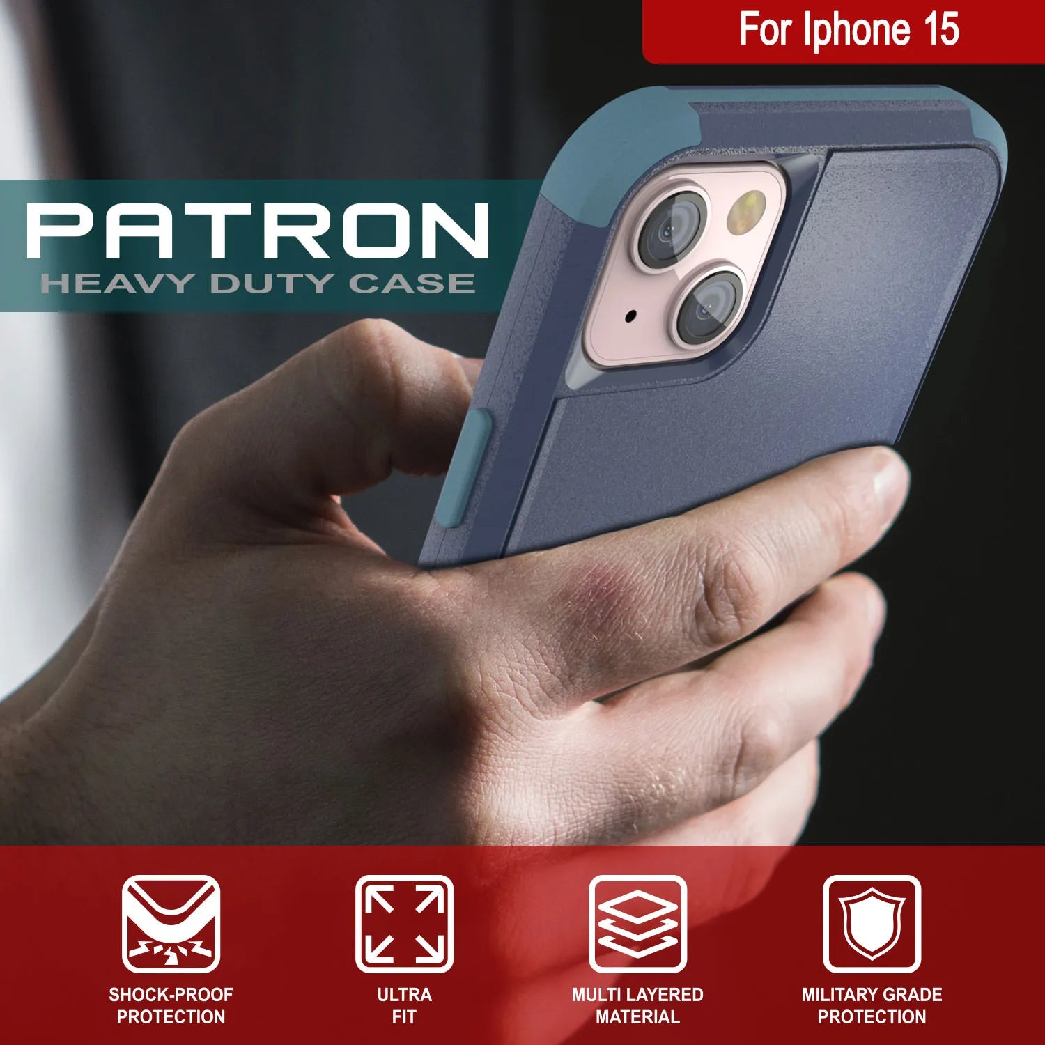 Punkcase for iPhone 15 Belt Clip Multilayer Holster Case [Patron Series] [Navy Blue]