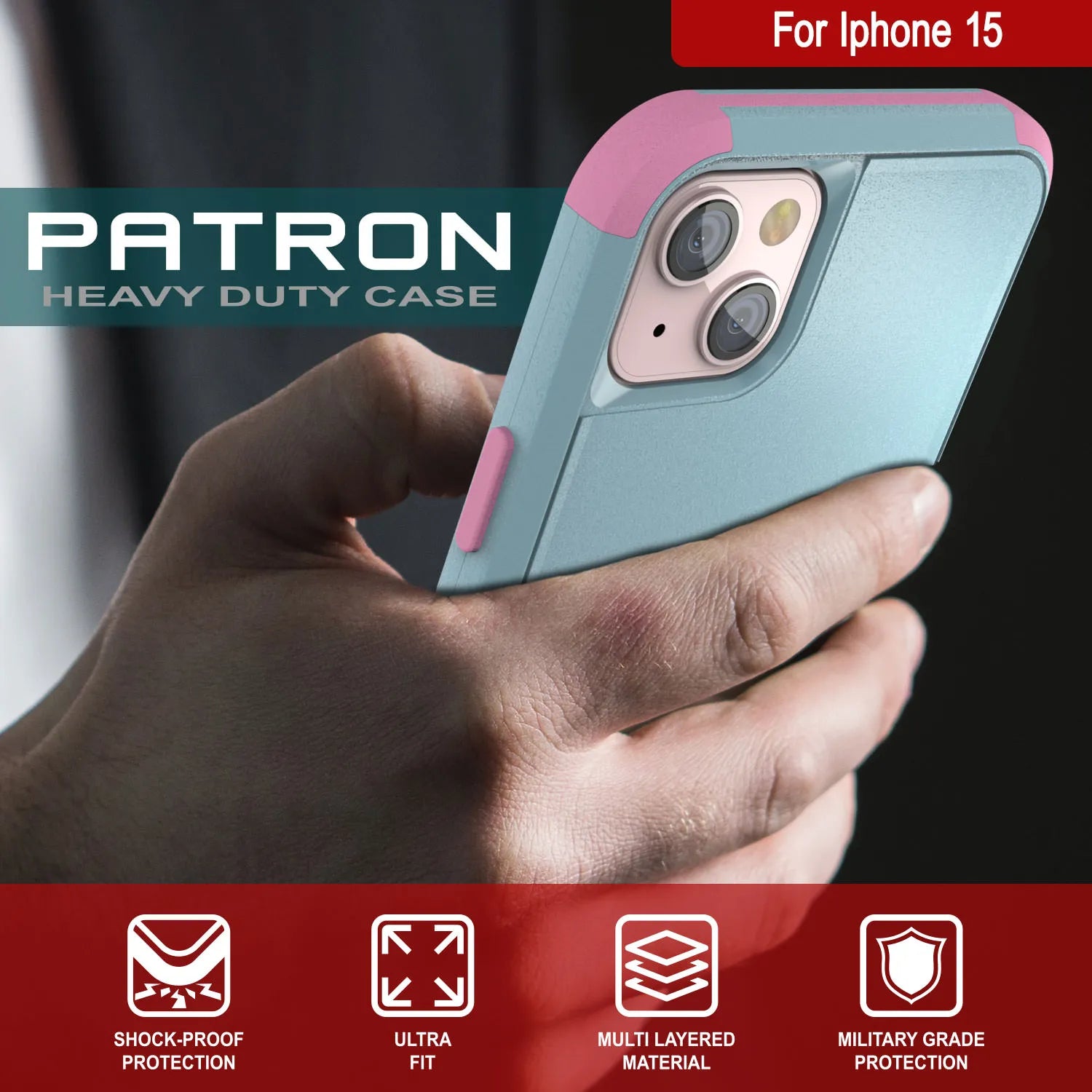 Punkcase for iPhone 15 Belt Clip Multilayer Holster Case [Patron Series] [Mint-Pink]