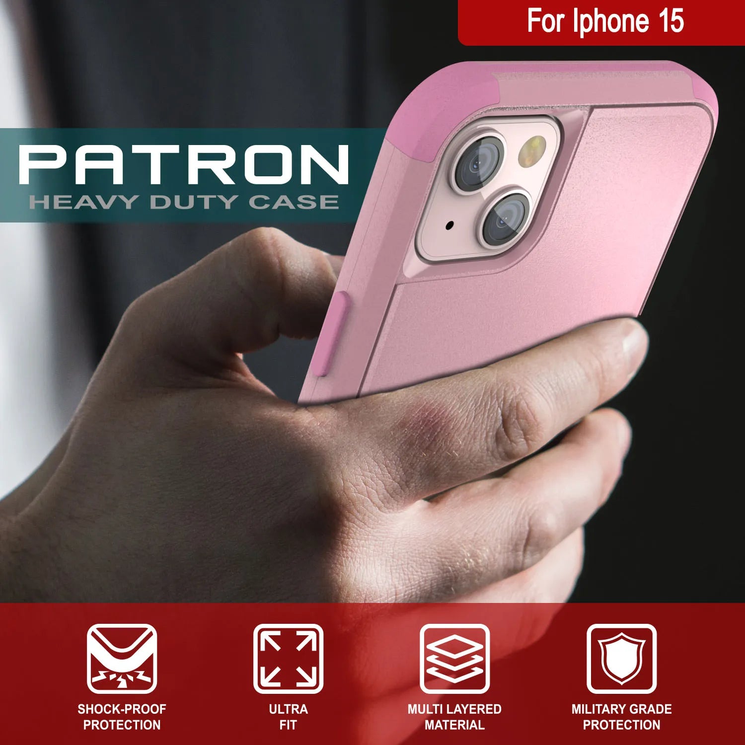 Punkcase for iPhone 15 Belt Clip Multilayer Holster Case [Patron Series] [Pink]