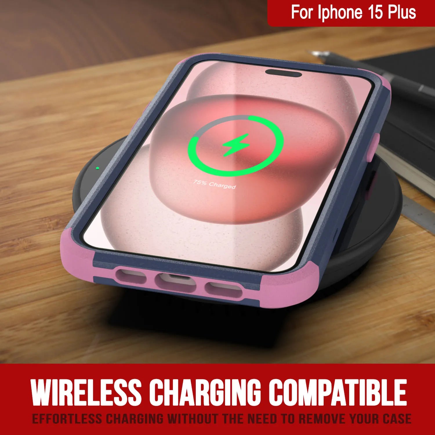 Punkcase for iPhone 15 Plus Belt Clip Multilayer Holster Case [Patron Series] [Navy Pink]