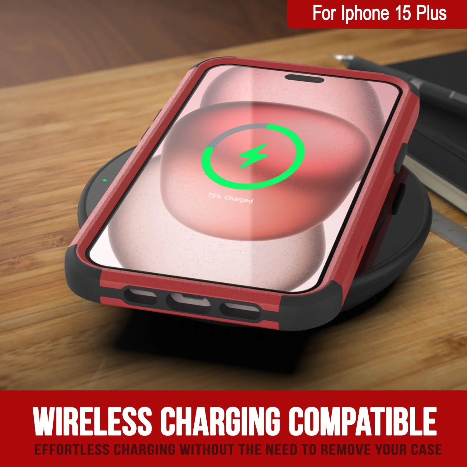 Punkcase for iPhone 15 Plus Belt Clip Multilayer Holster Case [Patron Series] [Red-Black]