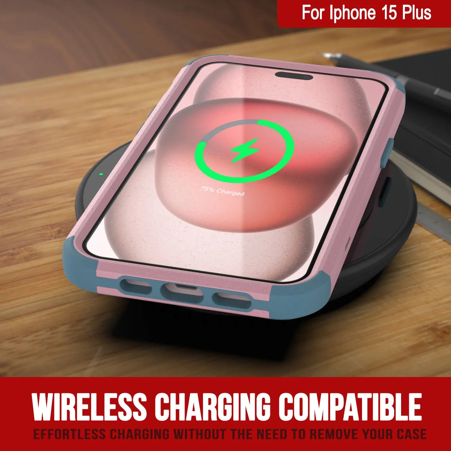 Punkcase for iPhone 15 Plus Belt Clip Multilayer Holster Case [Patron Series] [Pink-Blue]