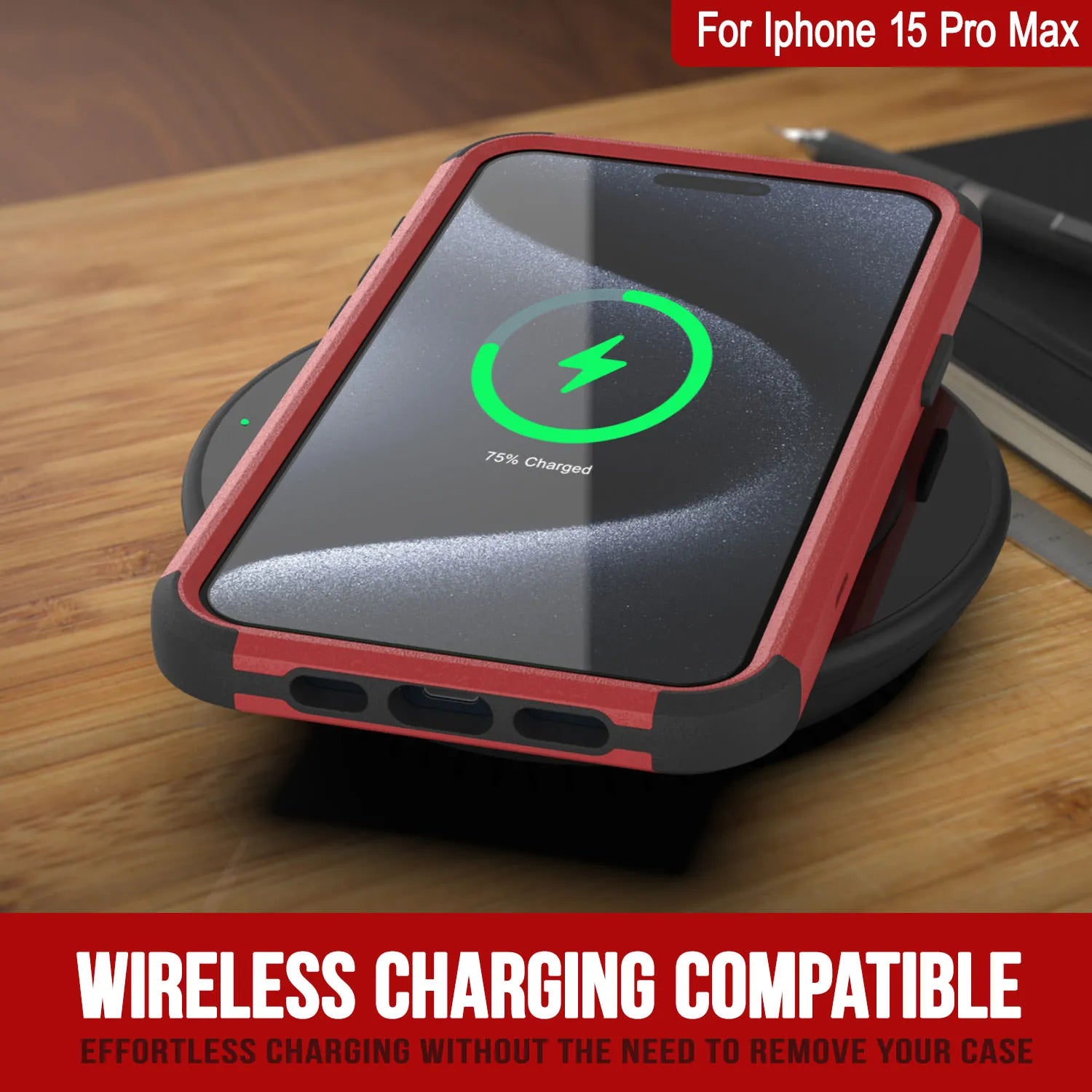 Punkcase for iPhone 15 Pro Max Belt Clip Multilayer Holster Case [Patron Series] [Red-Black]