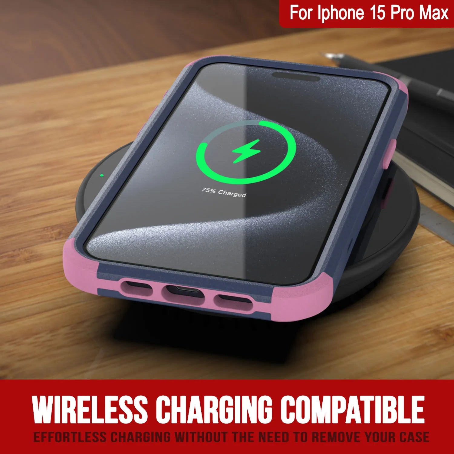 Punkcase for iPhone 15 Pro Max Belt Clip Multilayer Holster Case [Patron Series] [Navy Pink]