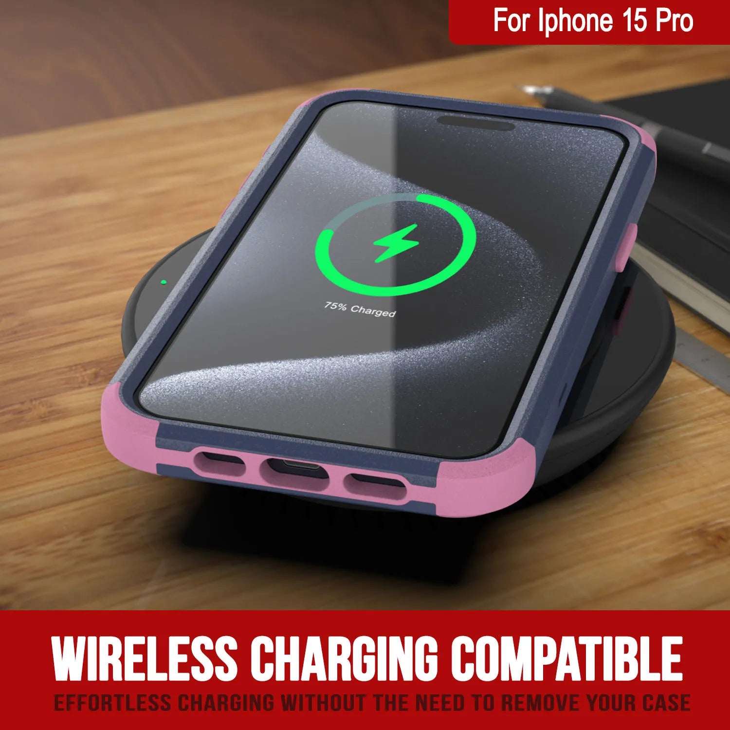 Punkcase for iPhone 15 Pro Belt Clip Multilayer Holster Case [Patron Series] [Navy Pink]