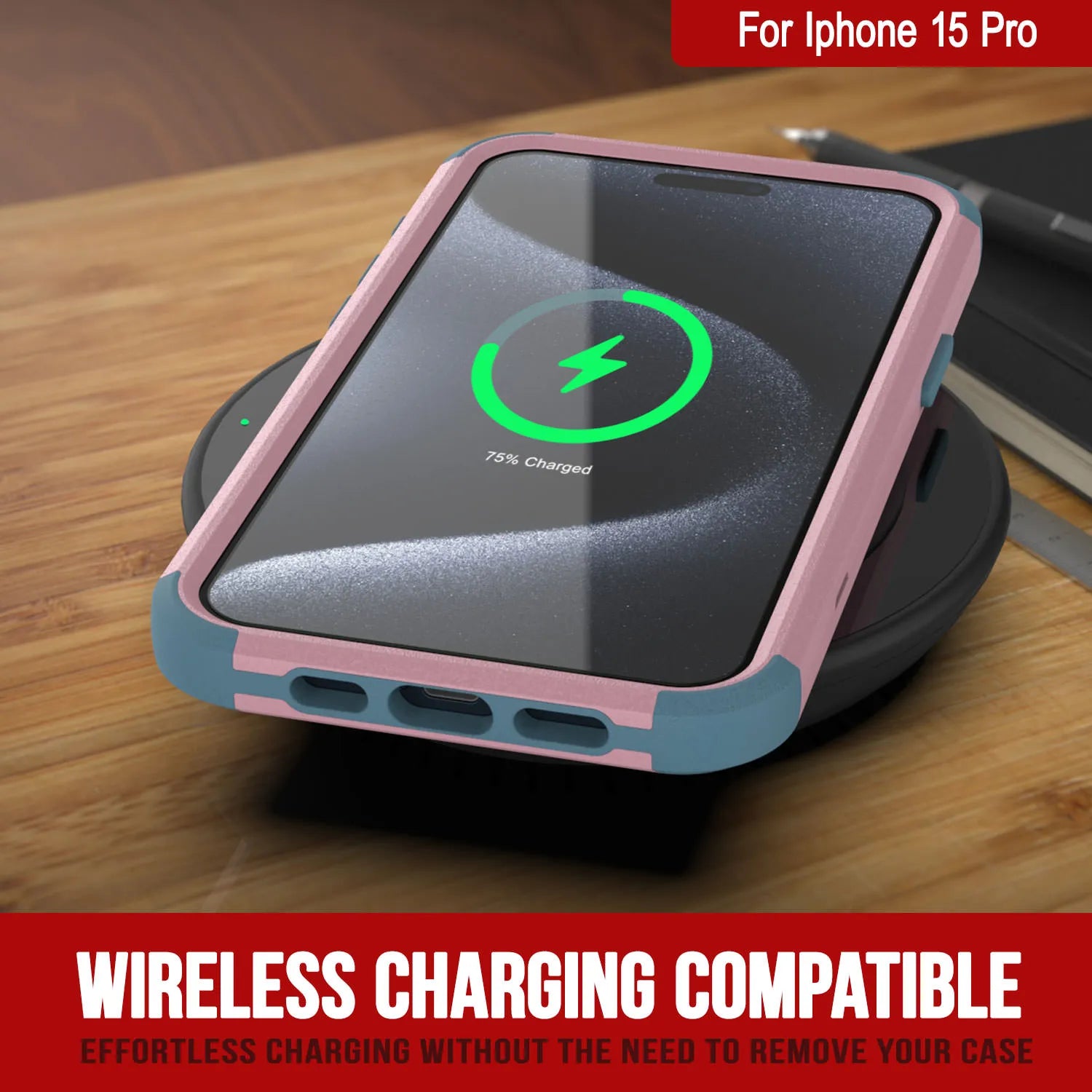 Punkcase for iPhone 15 Pro Belt Clip Multilayer Holster Case [Patron Series] [Pink-Blue]