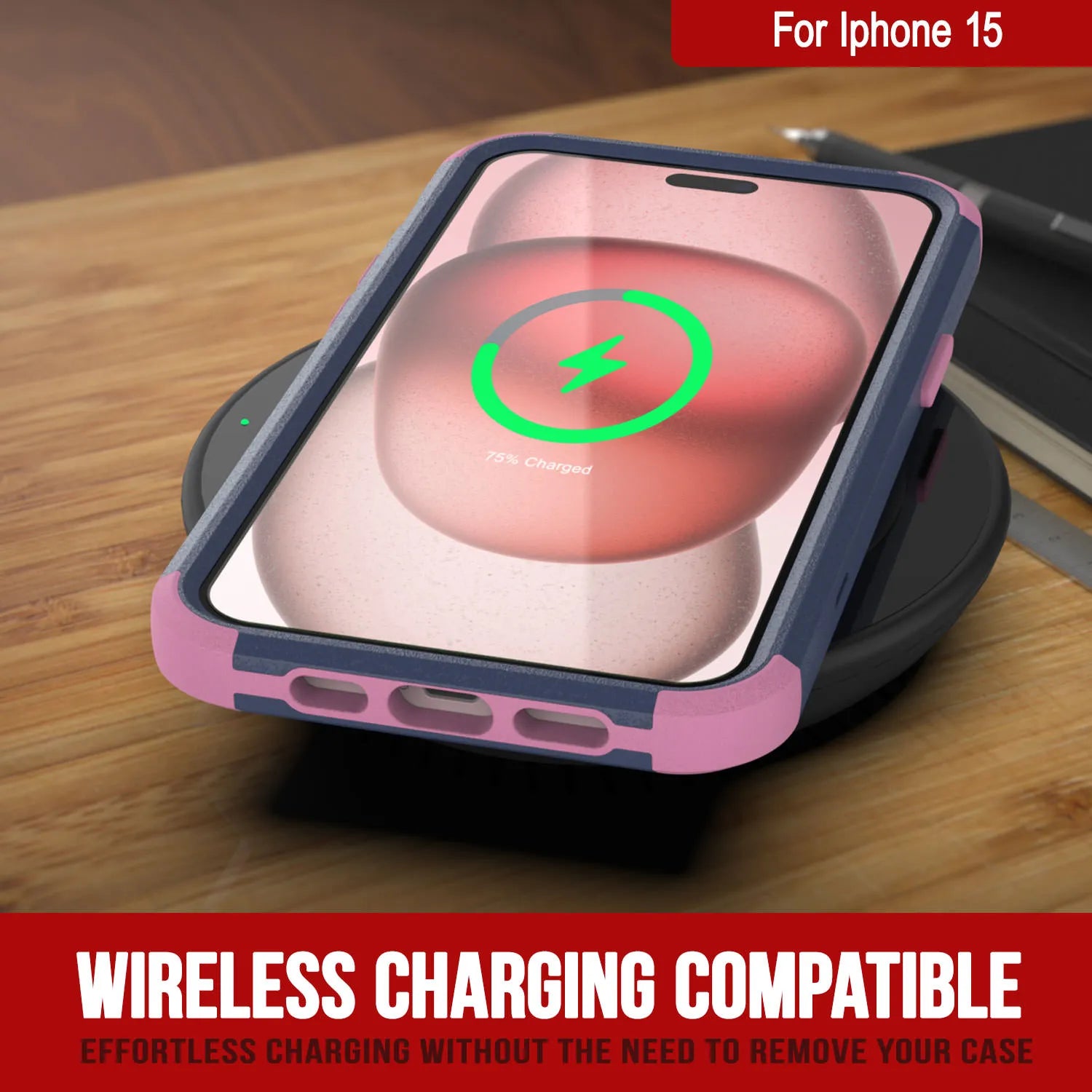 Punkcase for iPhone 15 Belt Clip Multilayer Holster Case [Patron Series] [Navy Pink]