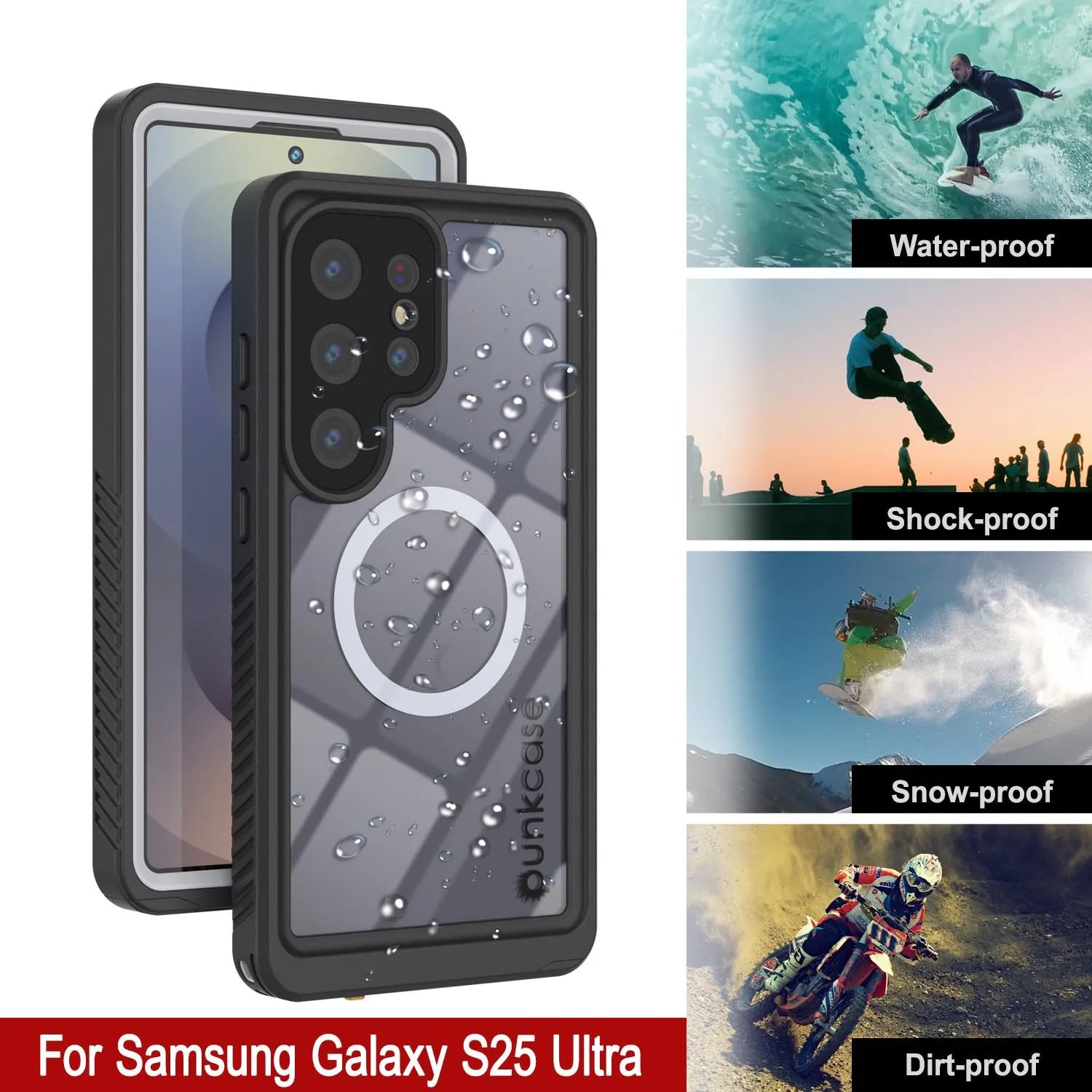 Galaxy S25 Ultra Waterproof Case, Punkcase [Extreme Mag Series] Armor Cover W/ Built In Screen Protector [White]