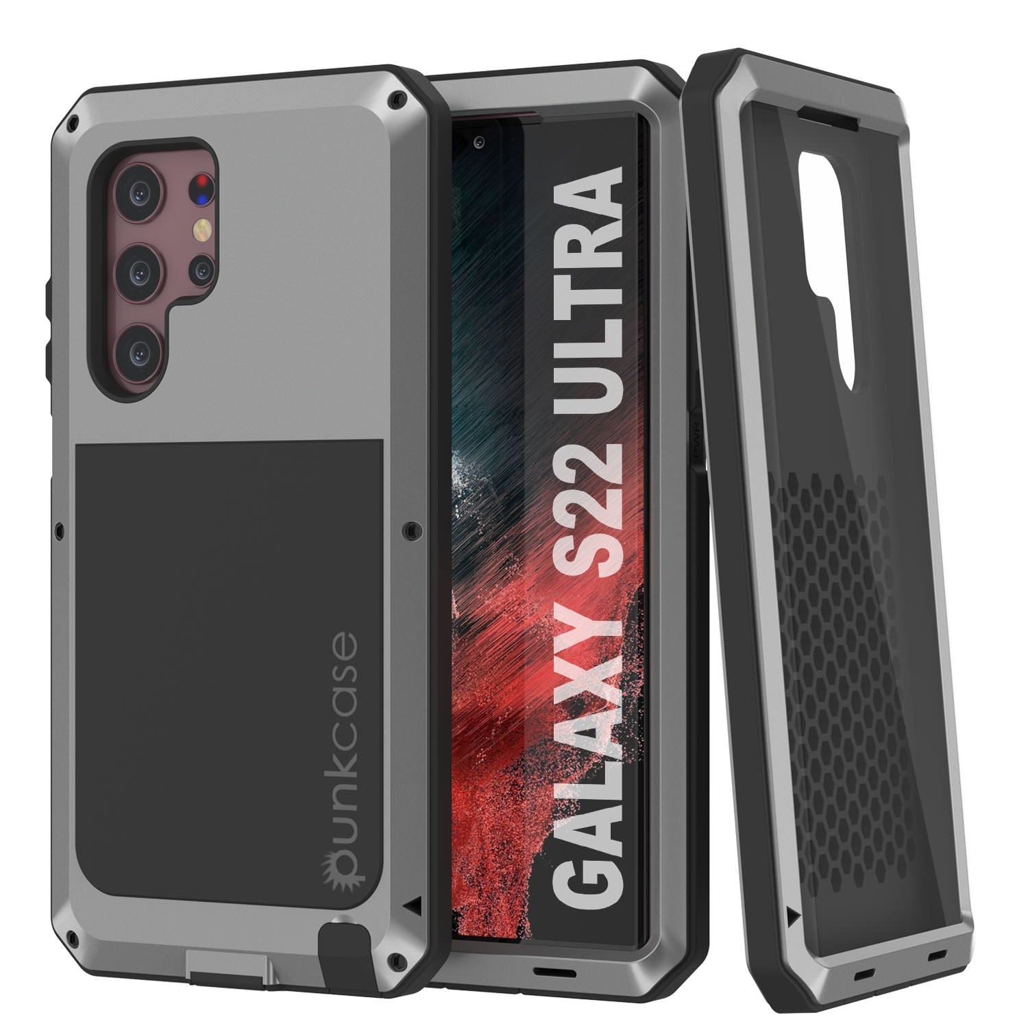 Galaxy S22 Ultra Metal Case, Heavy Duty Military Grade Rugged Armor Cover [Red]