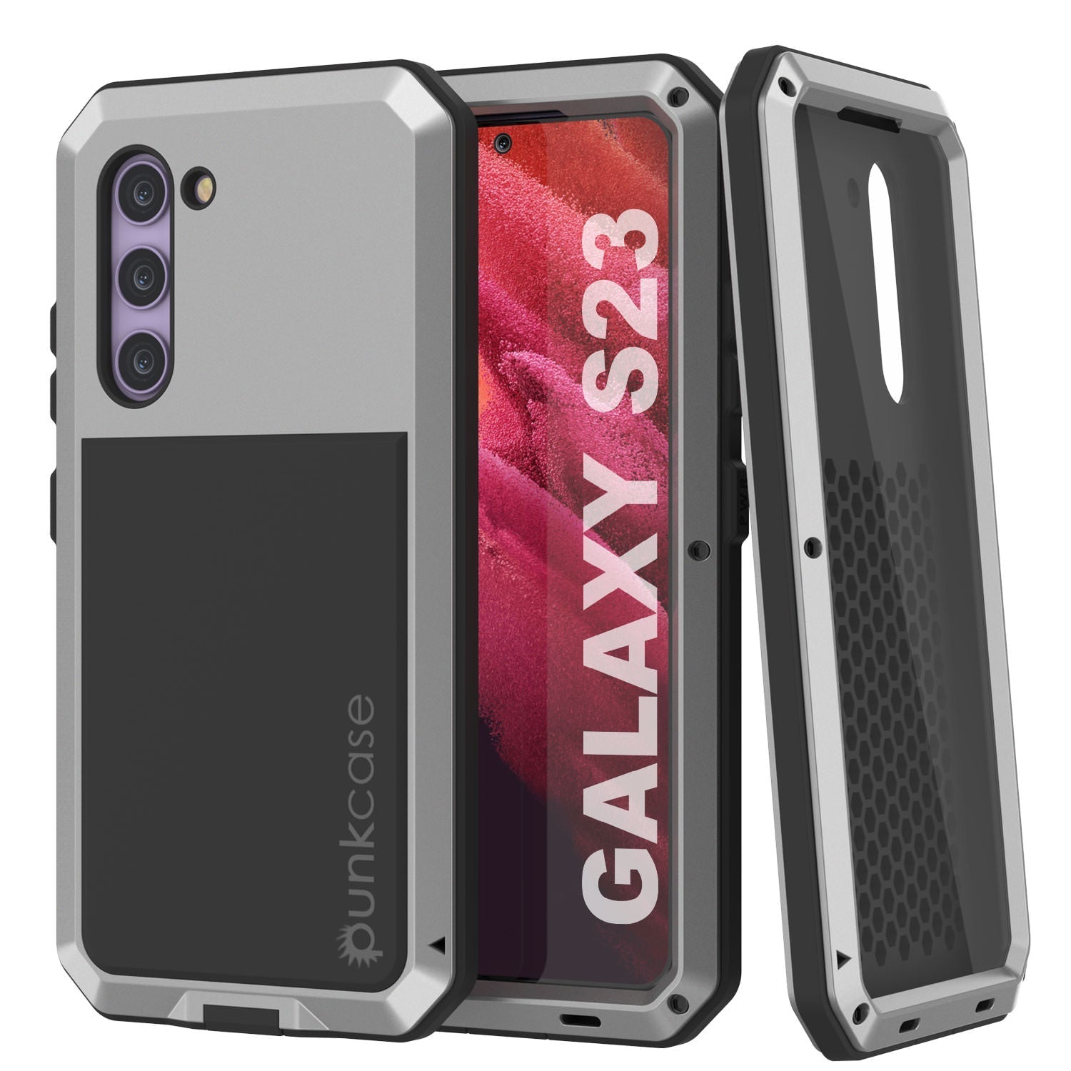 Galaxy S23 Metal Case, Heavy Duty Military Grade Armor Cover [shock proof] Full Body Hard [Red]
