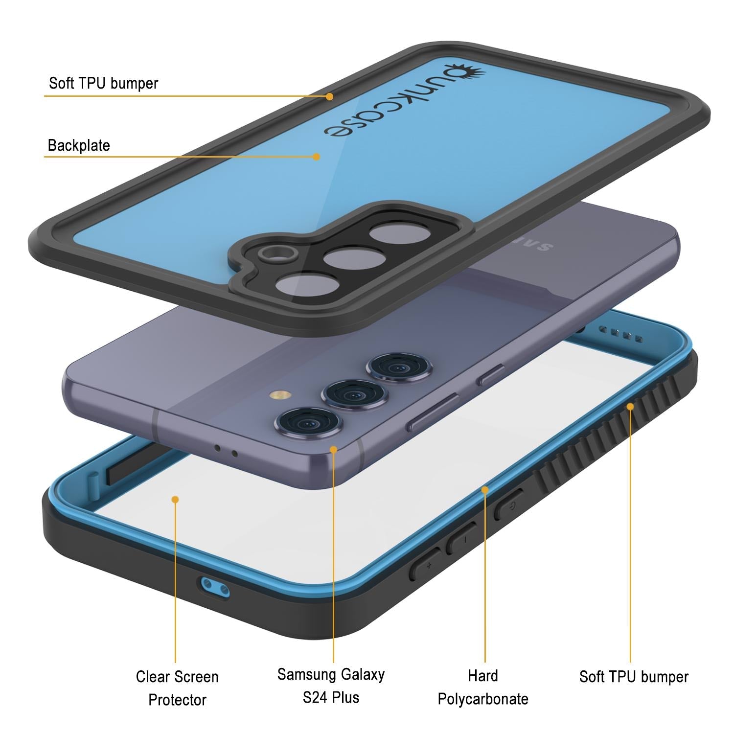 Galaxy S24+ Plus Waterproof Case PunkCase StudStar Light Blue Thin 6.7ft Underwater IP68 ShockProof