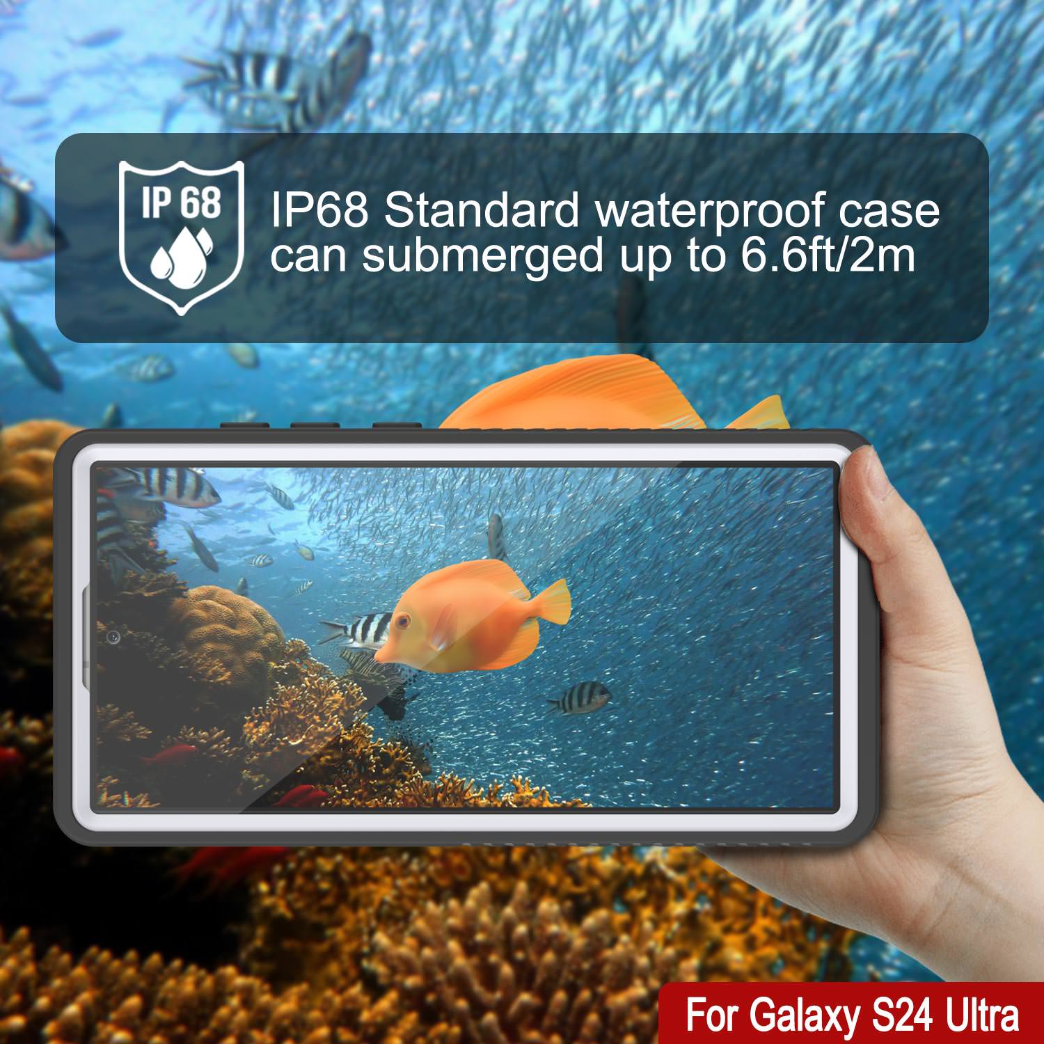 Galaxy S24 Ultra Waterproof Case, Punkcase StudStar White Thin 6.6ft Underwater IP68 Shock/Snow Proof