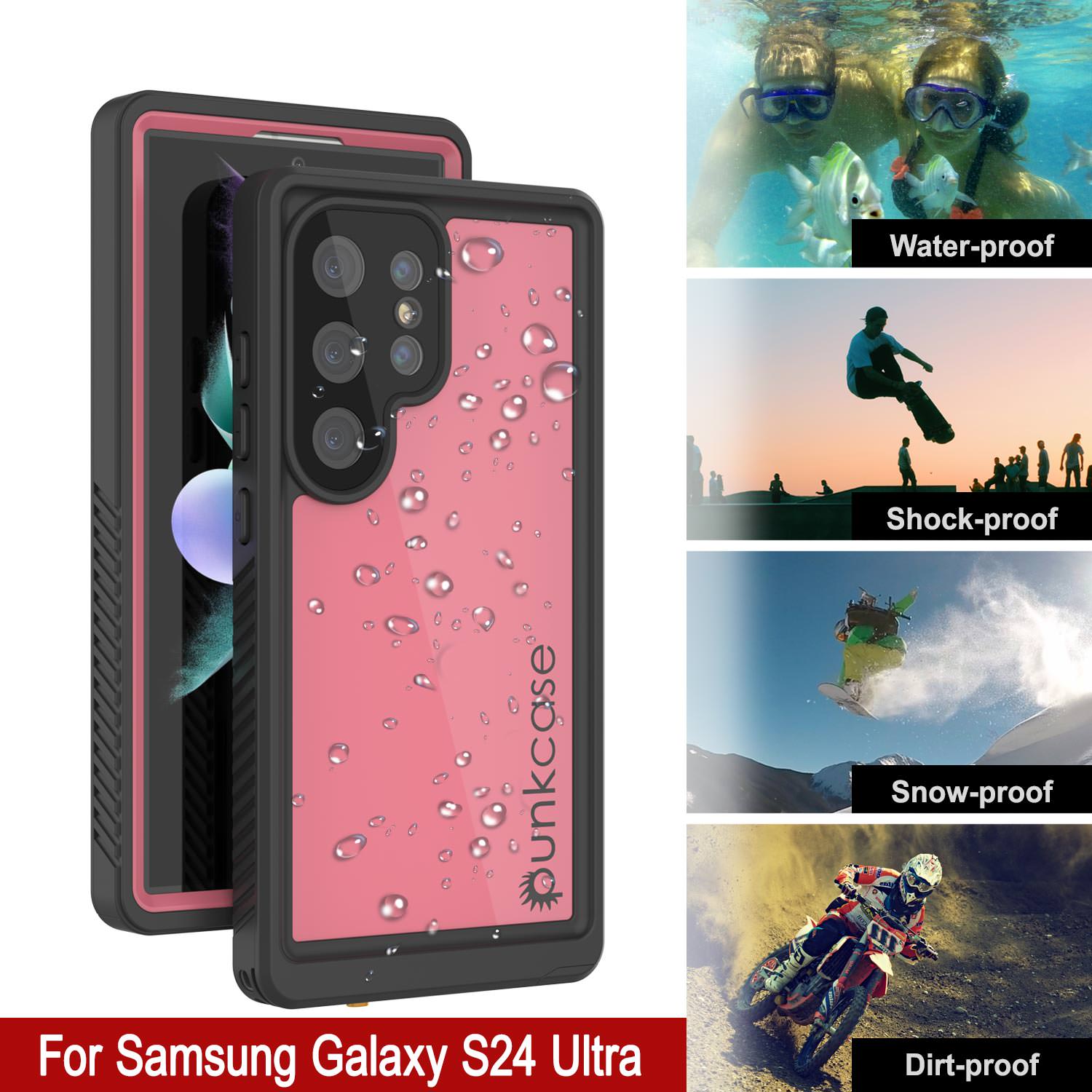 Galaxy S24 Ultra Waterproof Case PunkCase StudStar Pink Thin 6.6ft Underwater IP68 Shock/Snow Proof