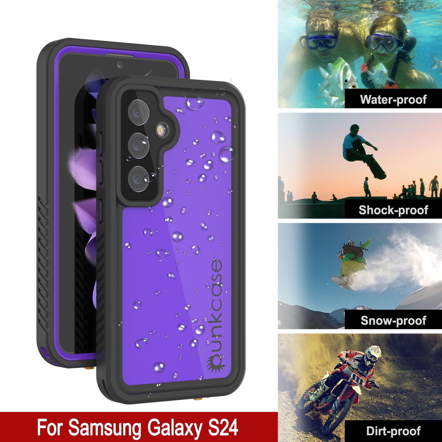 Galaxy S24 Waterproof Case PunkCase StudStar Purple Thin 6.2ft Underwater IP68 Shock/Snow Proof