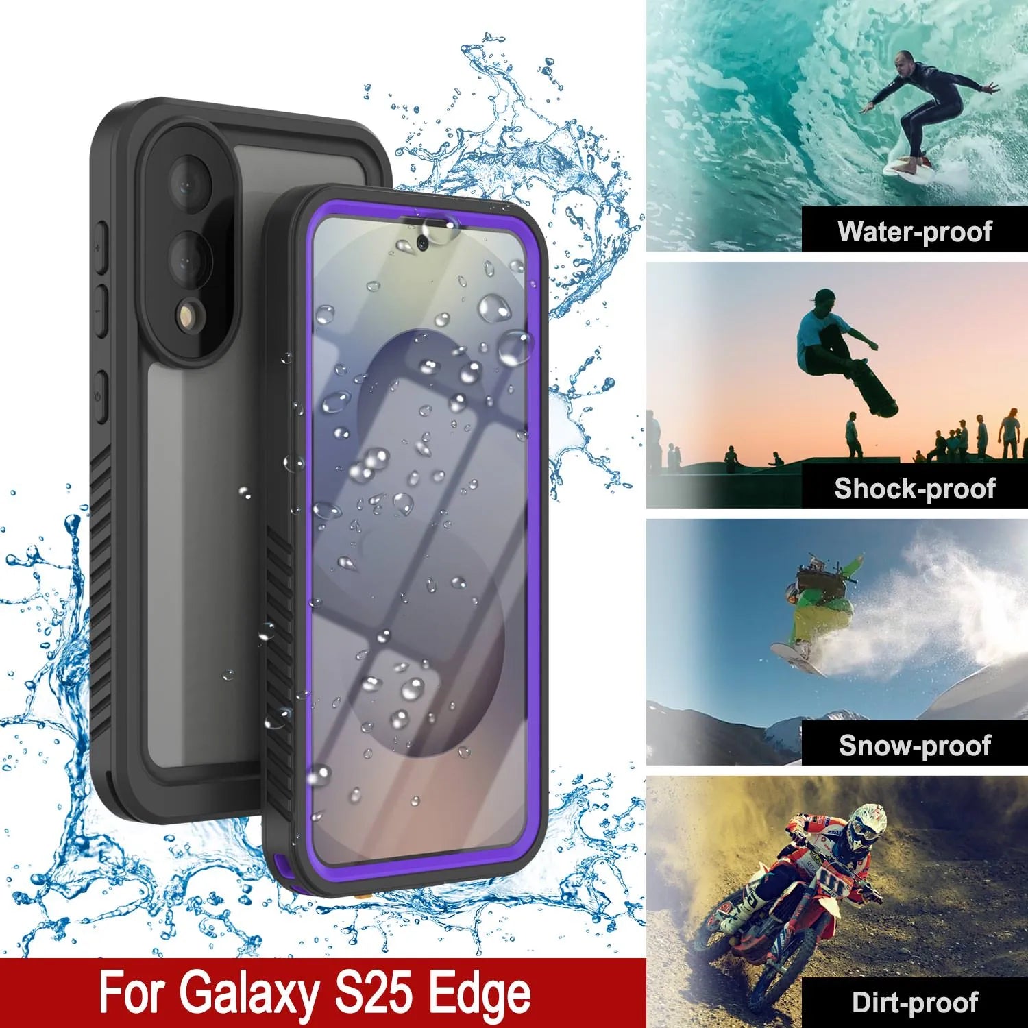 Galaxy S25 Edge Water/ Shockproof [Extreme Series] With Screen Protector Case [Purple]