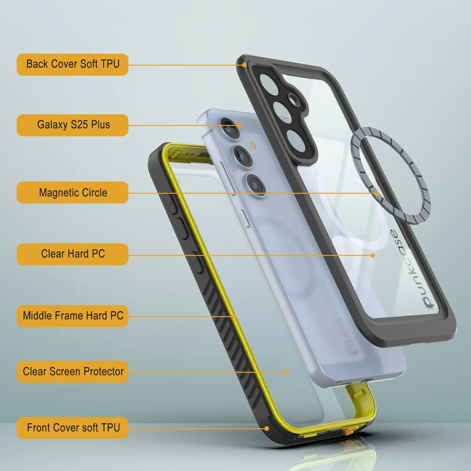 Galaxy S25 Plus Waterproof Case, Punkcase [Extreme Mag Series] Armor Cover W/ Built In Screen Protector [Yellow]