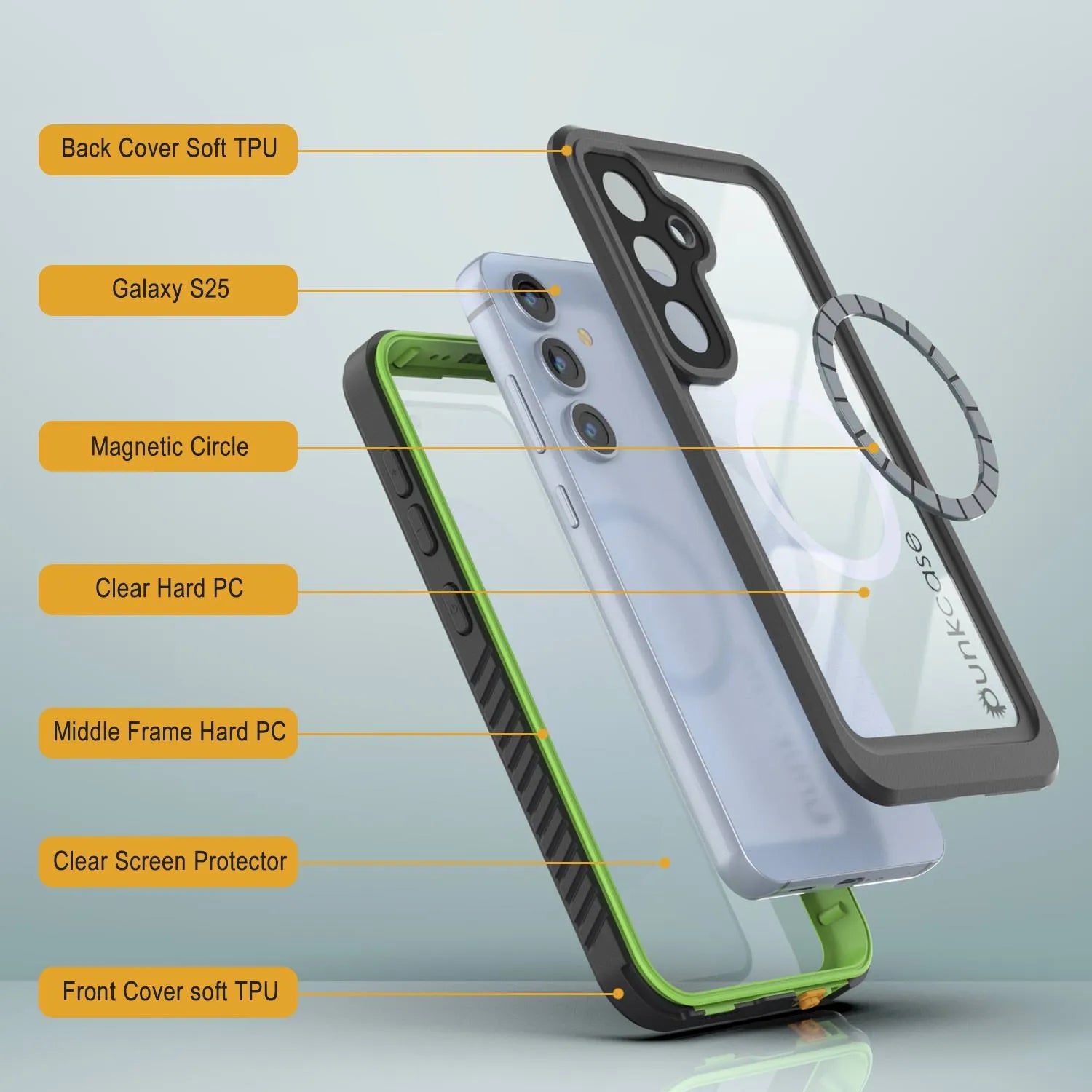 Galaxy S25 Waterproof Case, Punkcase [Extreme Mag Series] Armor Cover W/ Built In Screen Protector [Green]