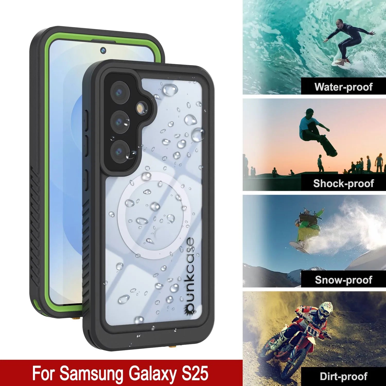 Galaxy S25 Waterproof Case, Punkcase [Extreme Mag Series] Armor Cover W/ Built In Screen Protector [Green]