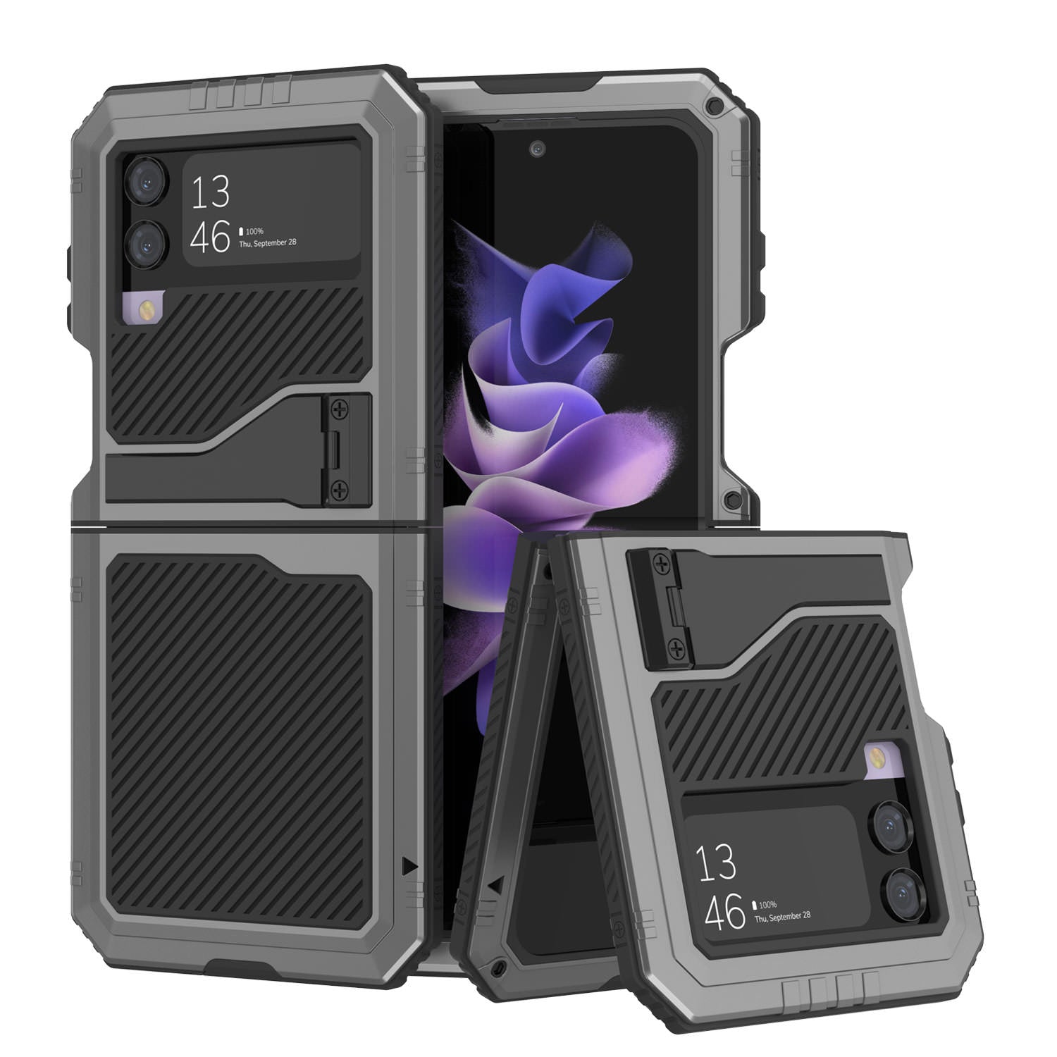 Galaxy Z Flip4 Metal Case, Heavy Duty Military Grade Armor Cover Full Body Hard [White]