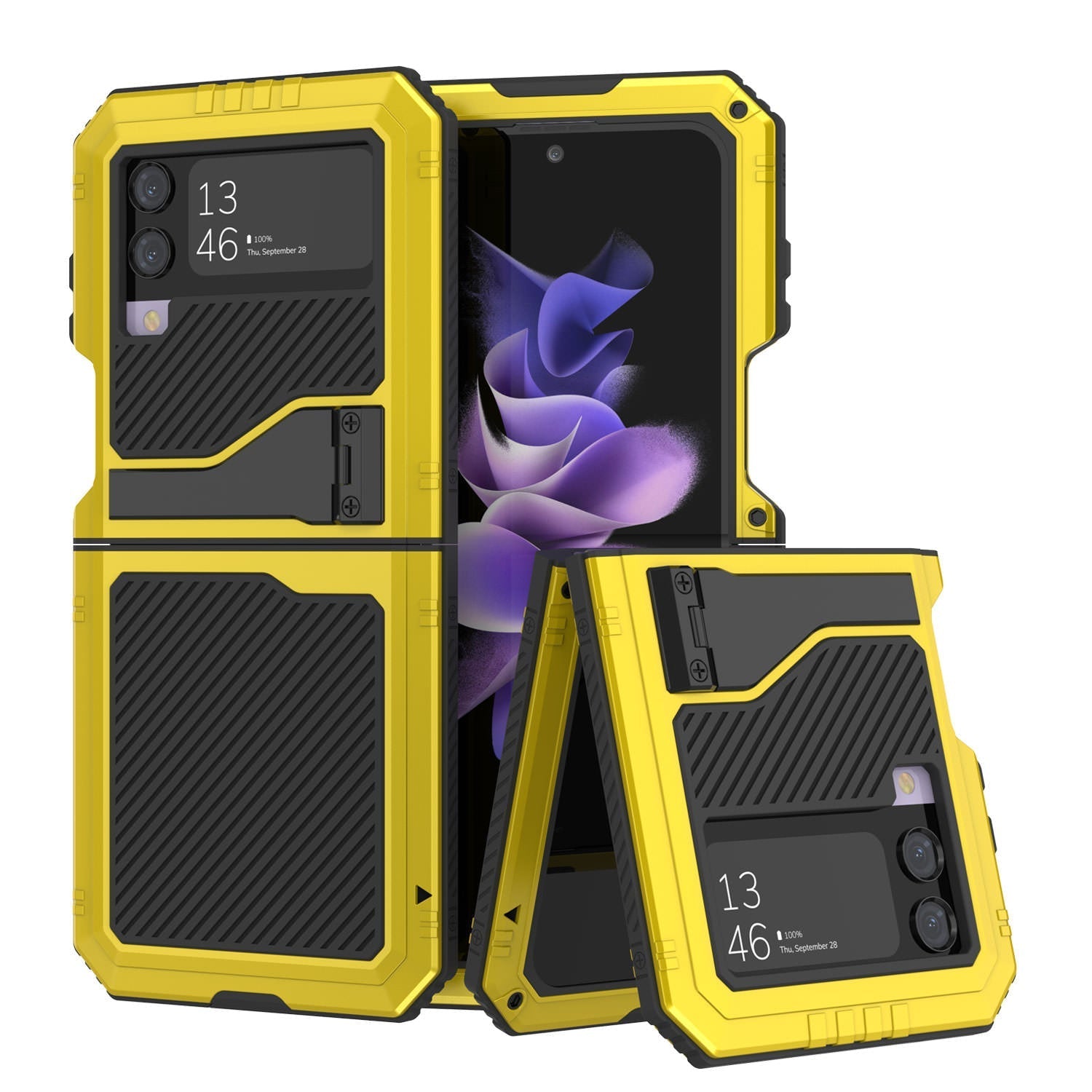 Galaxy Z Flip4 Metal Case, Heavy Duty Military Grade Armor Cover Full Body Hard [Pink]