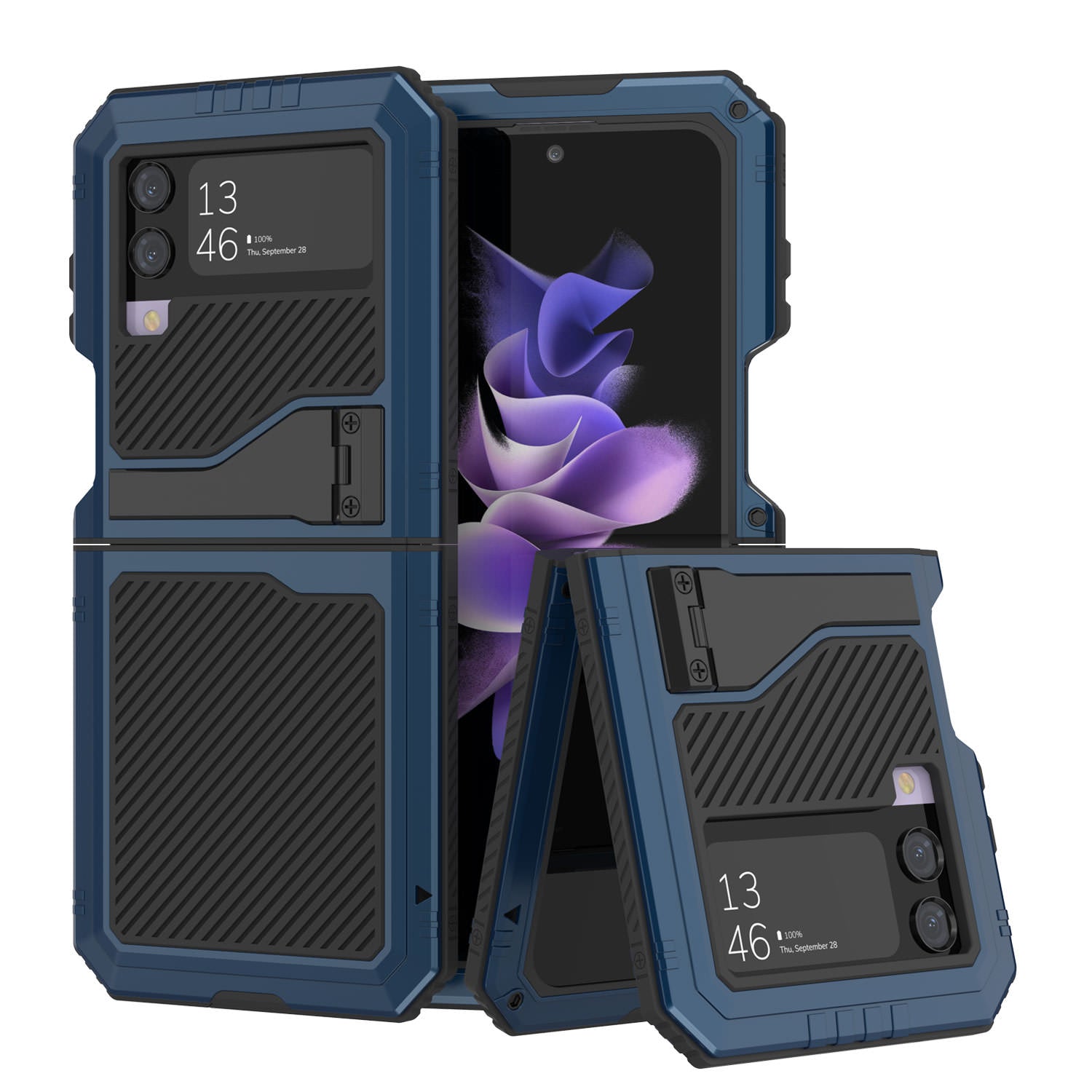Galaxy Z Flip4 Metal Case, Heavy Duty Military Grade Armor Cover Full Body Hard [Neon]