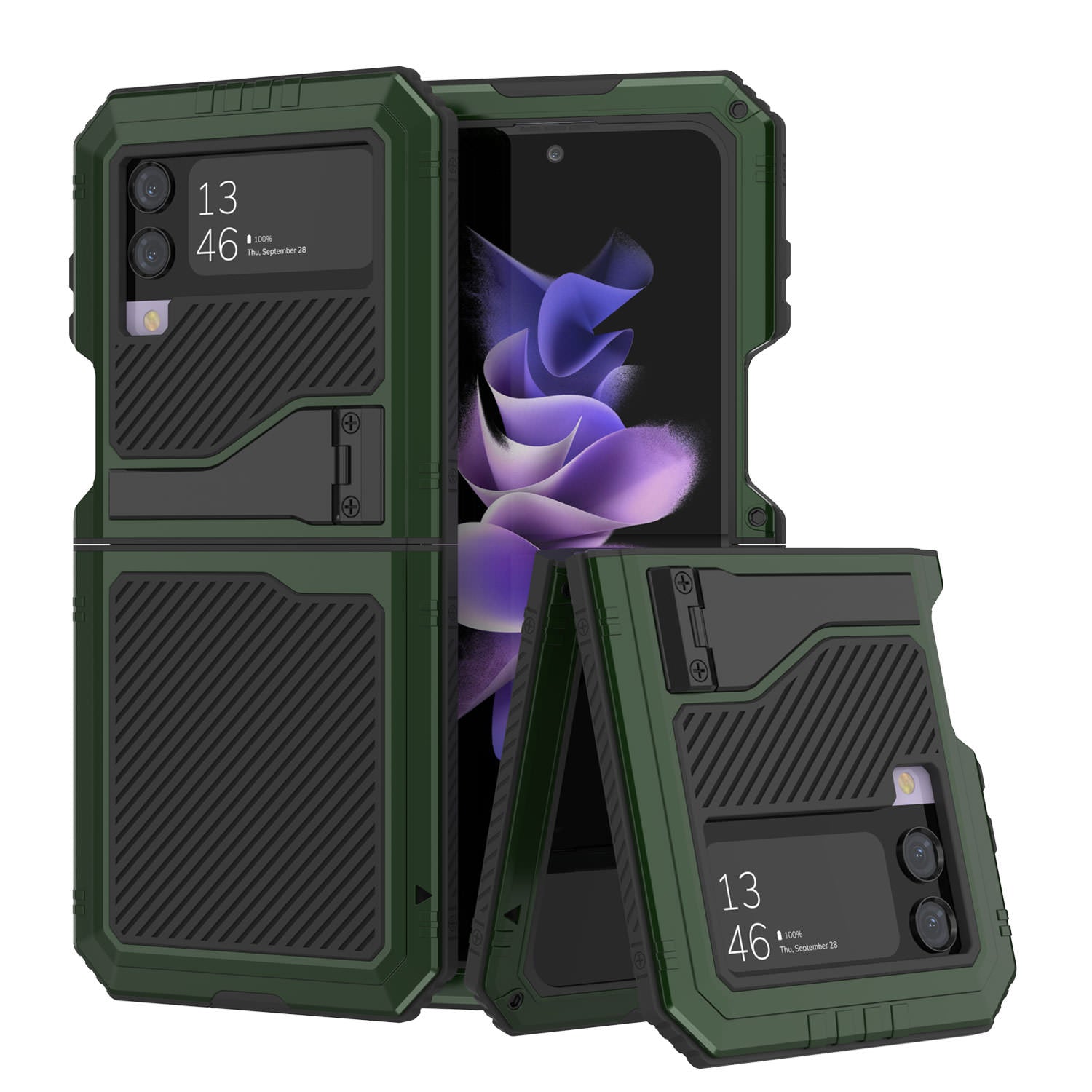 Galaxy Z Flip4 Metal Case, Heavy Duty Military Grade Armor Cover Full Body Hard [Neon]