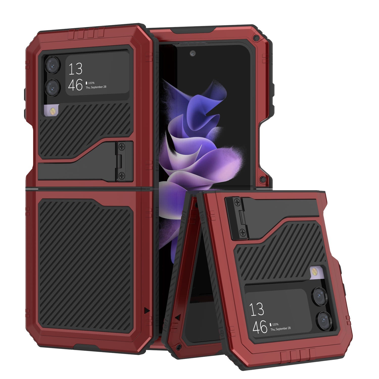 Galaxy Z Flip4 Metal Case, Heavy Duty Military Grade Armor Cover Full Body Hard [Purple]