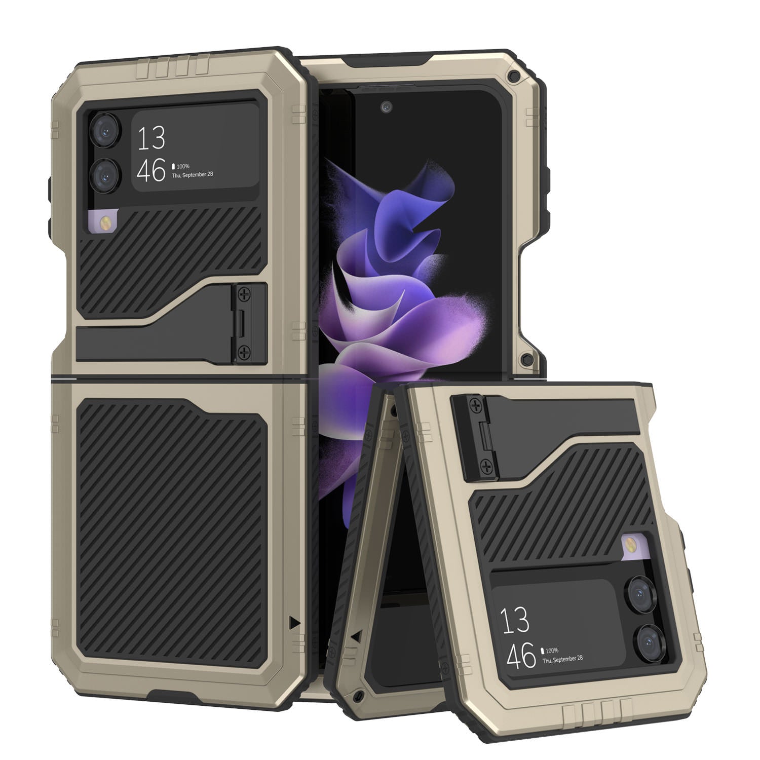 Galaxy Z Flip4 Metal Case, Heavy Duty Military Grade Armor Cover Full Body Hard [Dark Green]