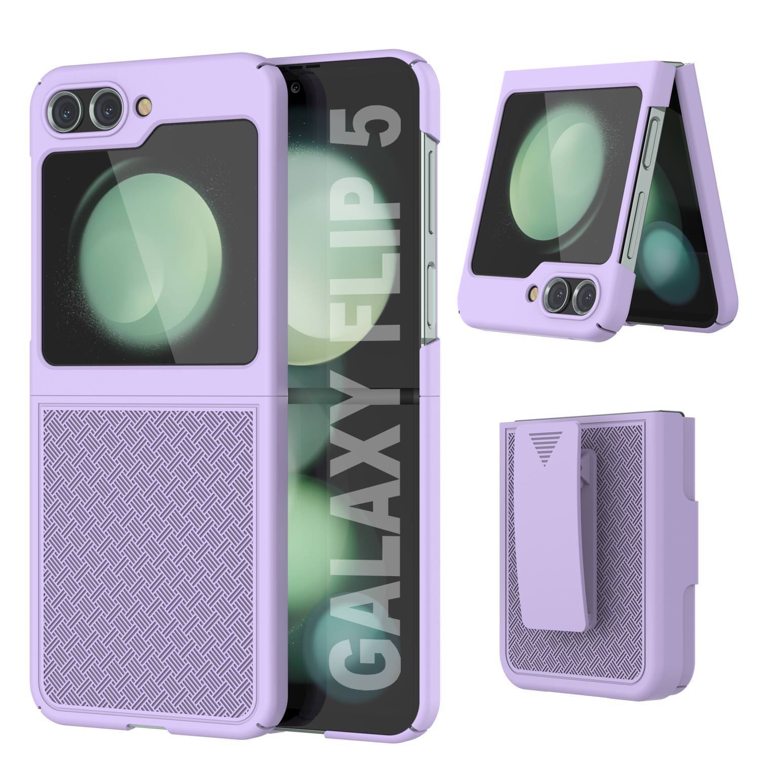 Galaxy Z Flip5 Case With Tempered Glass Screen Protector, Holster Belt Clip & Built-In Kickstand [Green]