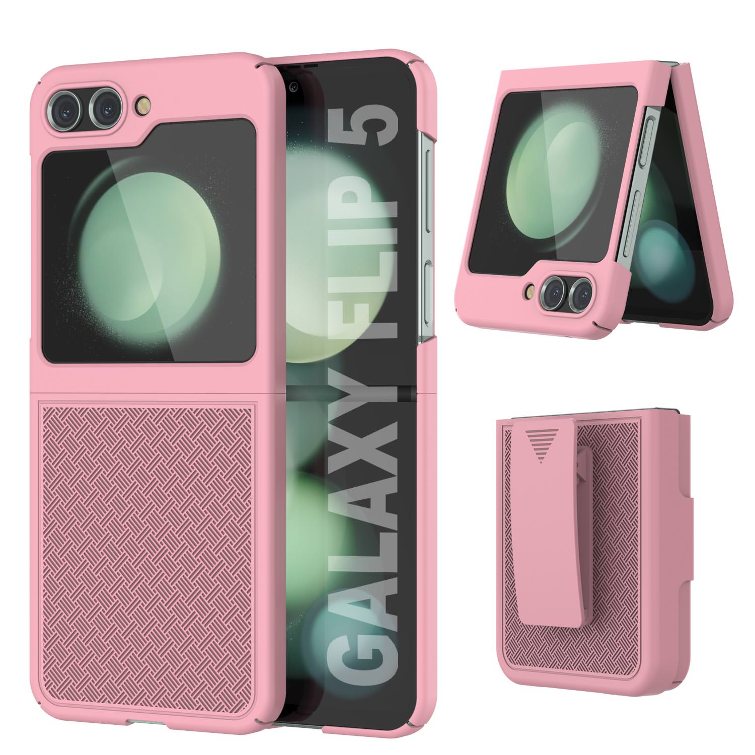 Galaxy Z Flip5 Case With Tempered Glass Screen Protector, Holster Belt Clip & Built-In Kickstand [Lilac]