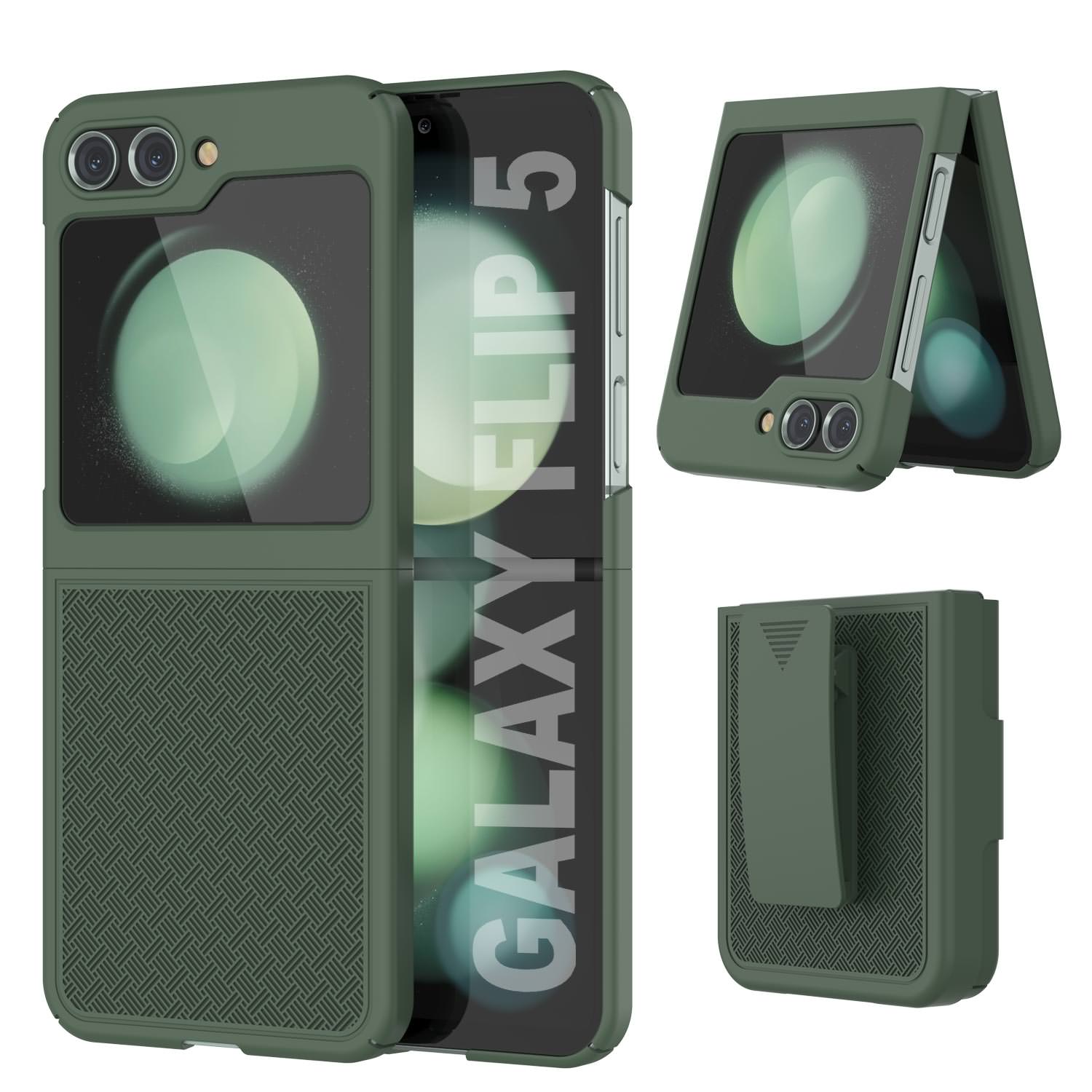 Galaxy Z Flip5 Case With Tempered Glass Screen Protector, Holster Belt Clip & Built-In Kickstand [Lilac]