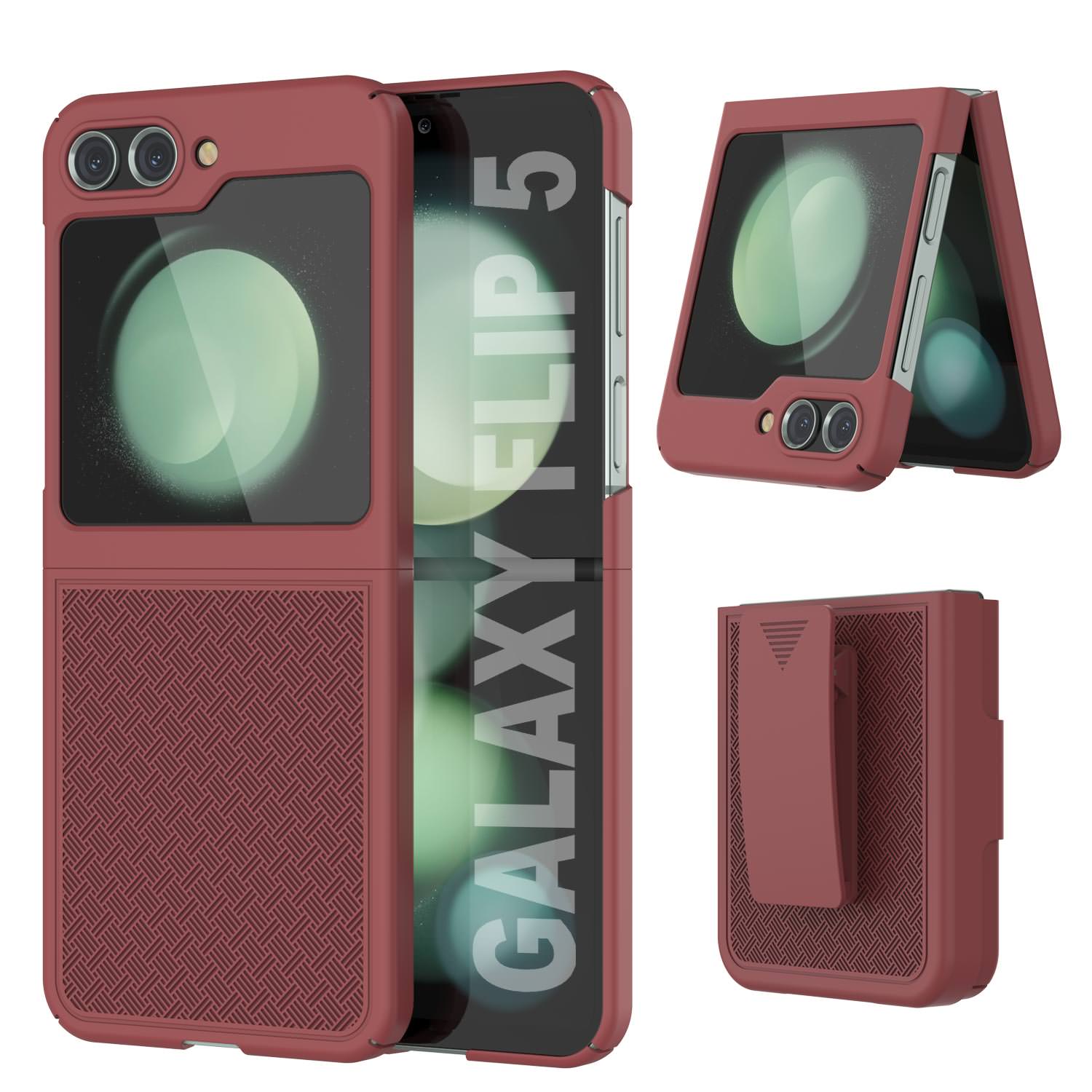 Galaxy Z Flip5 Case With Tempered Glass Screen Protector, Holster Belt Clip & Built-In Kickstand [White]