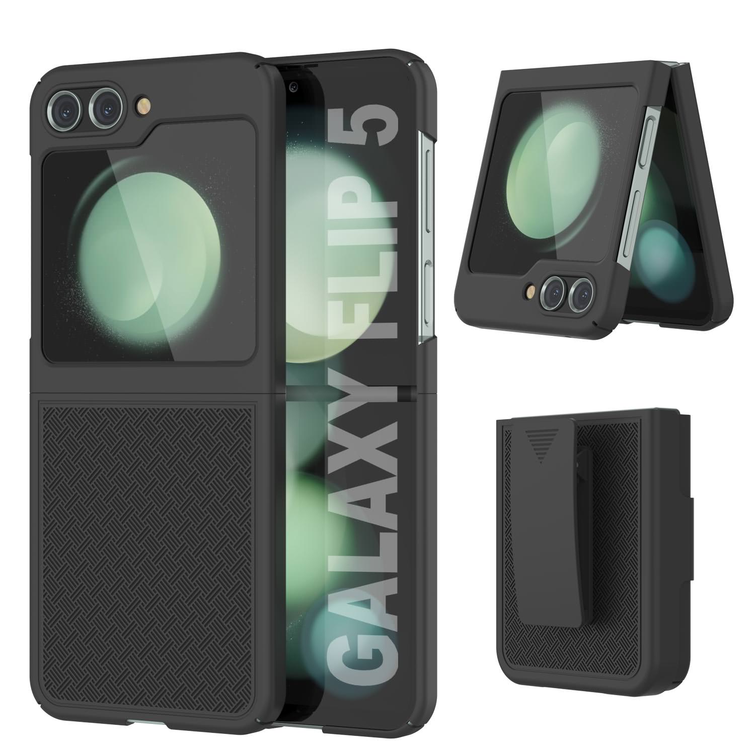 Galaxy Z Flip5 Case With Tempered Glass Screen Protector, Holster Belt Clip & Built-In Kickstand [Orange]