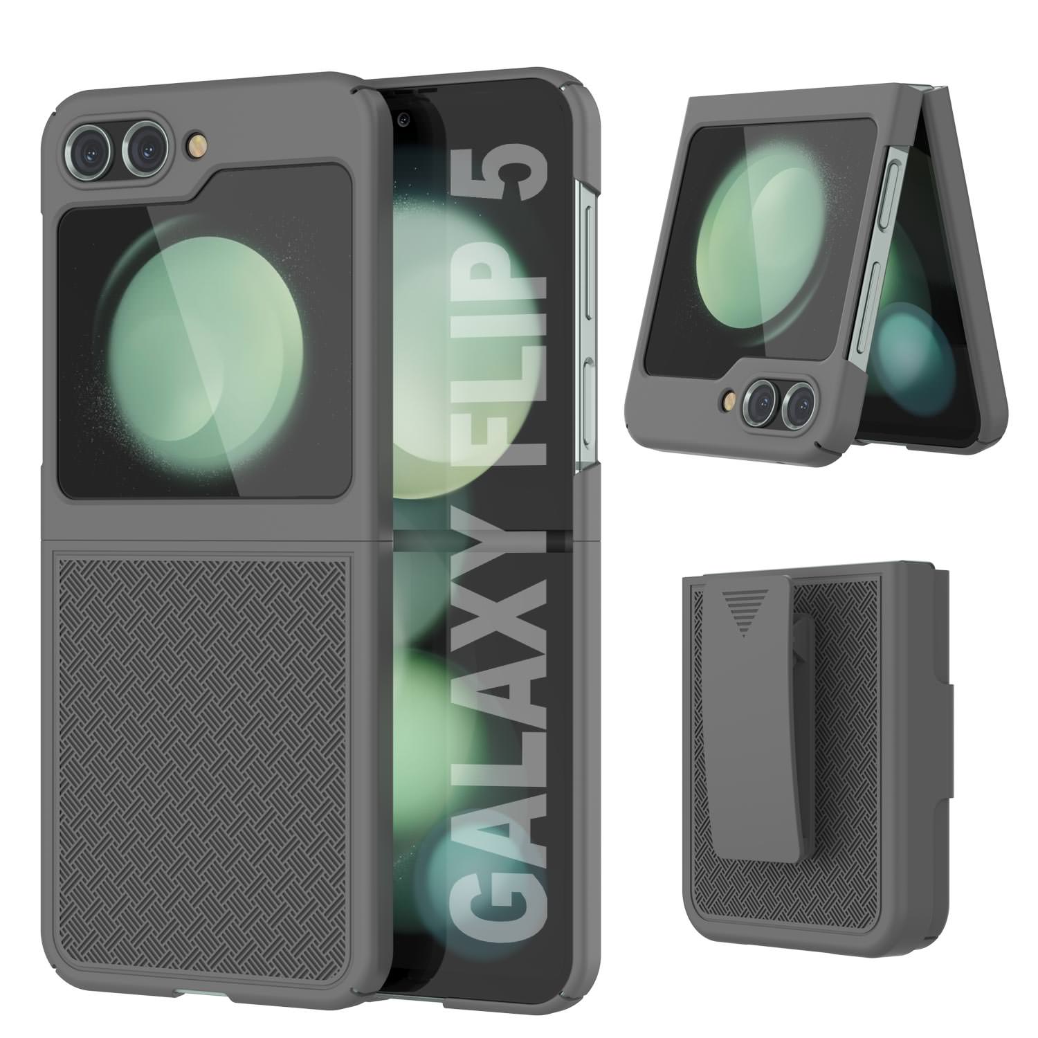 Galaxy Z Flip5 Case With Tempered Glass Screen Protector, Holster Belt Clip & Built-In Kickstand [Pink]
