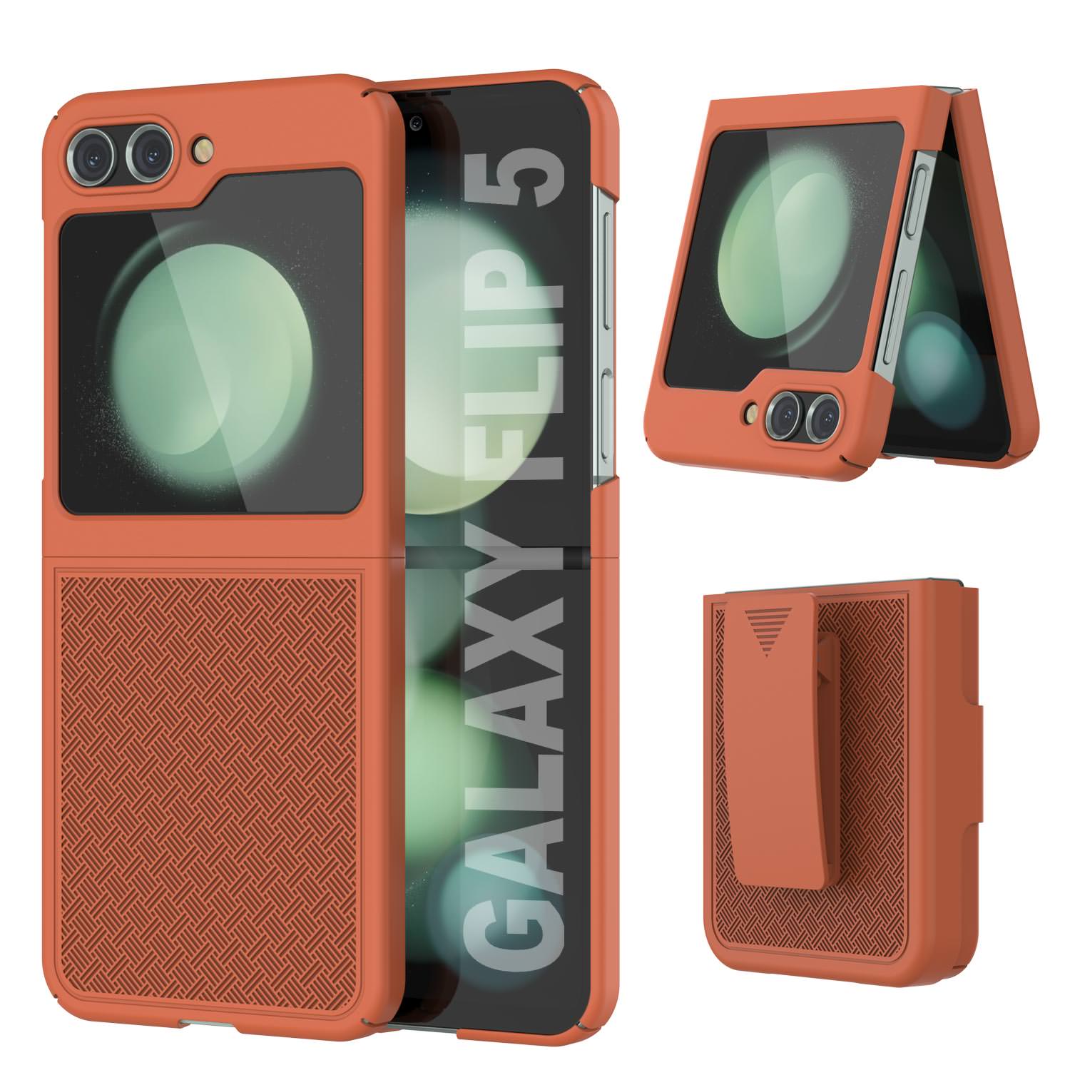 Galaxy Z Flip5 Case With Tempered Glass Screen Protector, Holster Belt Clip & Built-In Kickstand [Black]