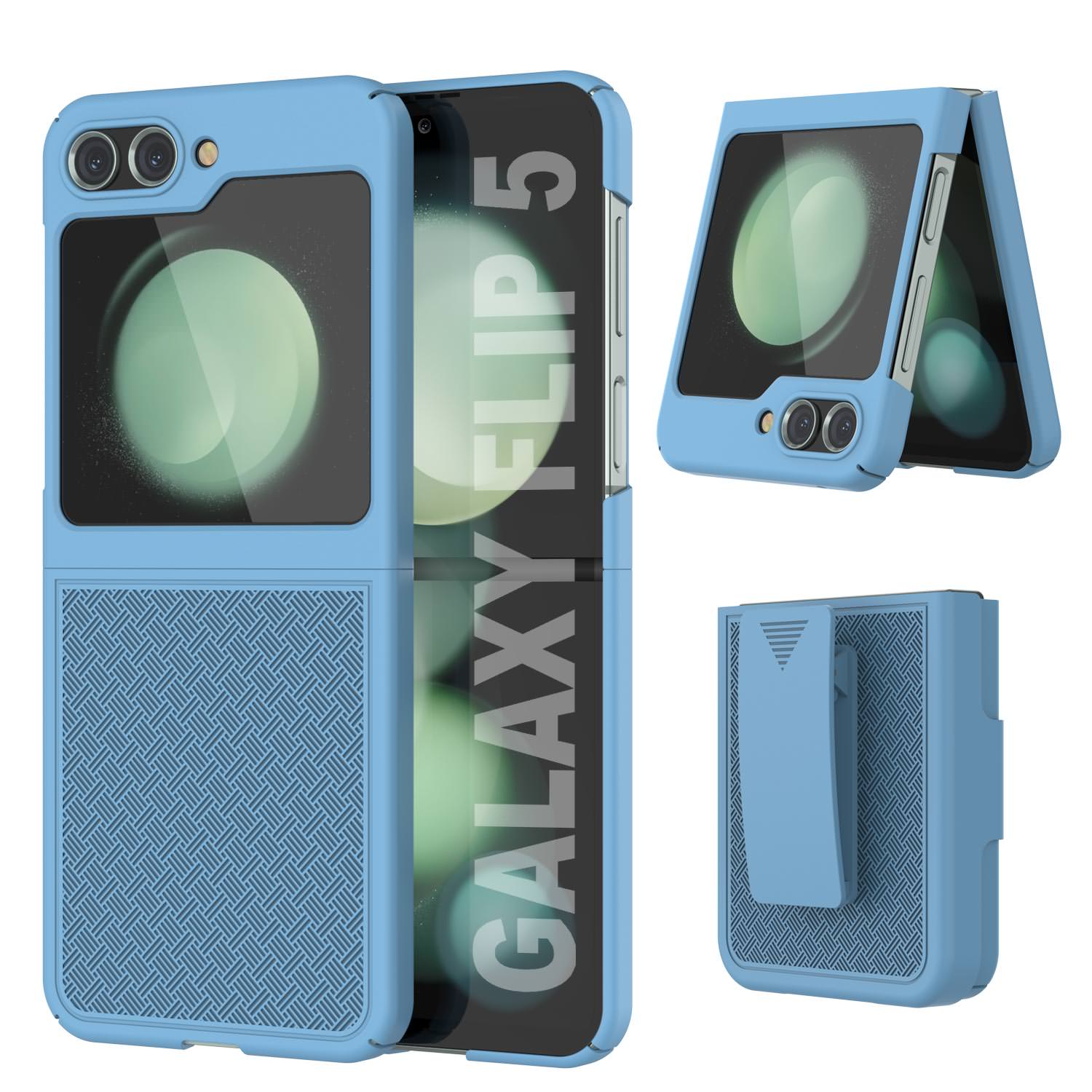Galaxy Z Flip5 Case With Tempered Glass Screen Protector, Holster Belt Clip & Built-In Kickstand [Green]