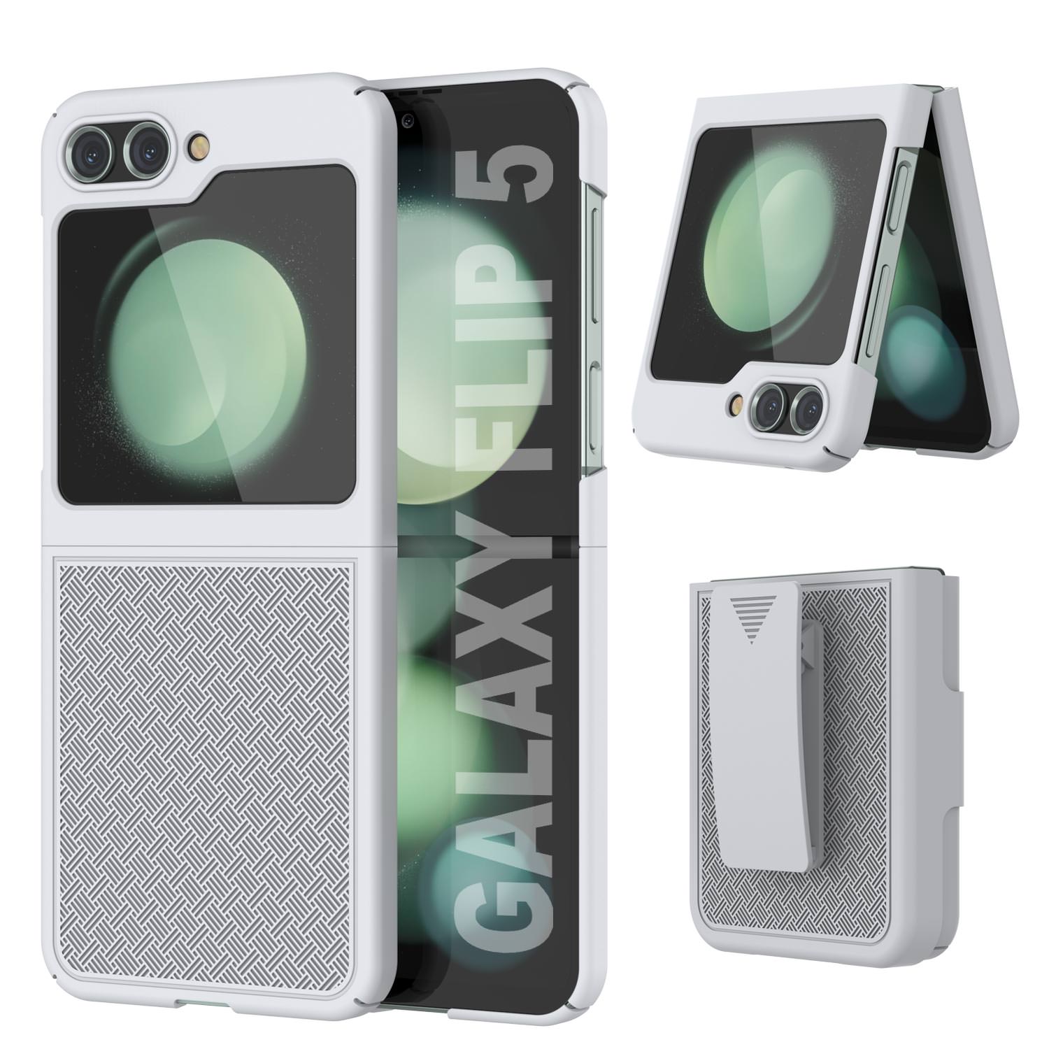 Galaxy Z Flip5 Case With Tempered Glass Screen Protector, Holster Belt Clip & Built-In Kickstand [Pink]