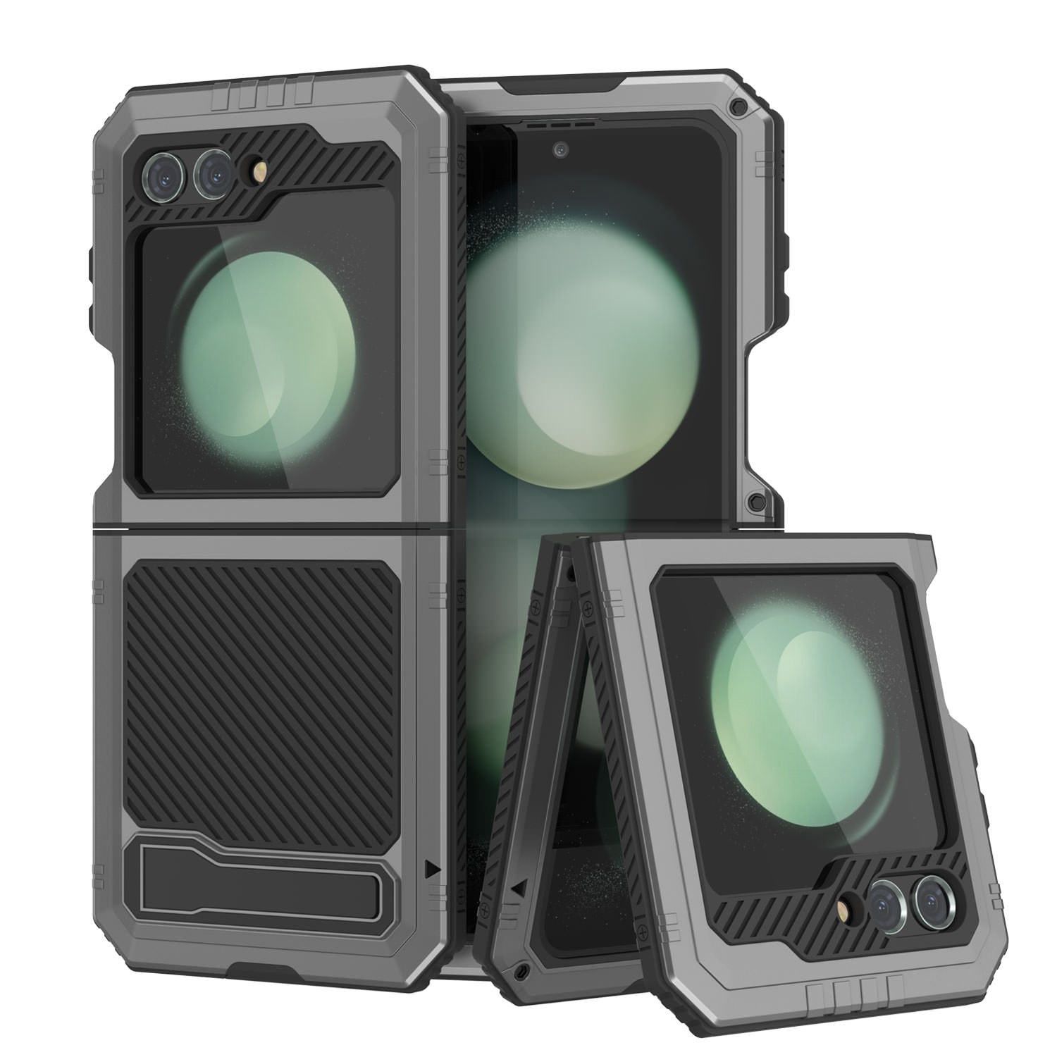 Galaxy Z Flip5 Metal Case, Heavy Duty Military Grade Armor Cover Full Body Hard [Dark Green]