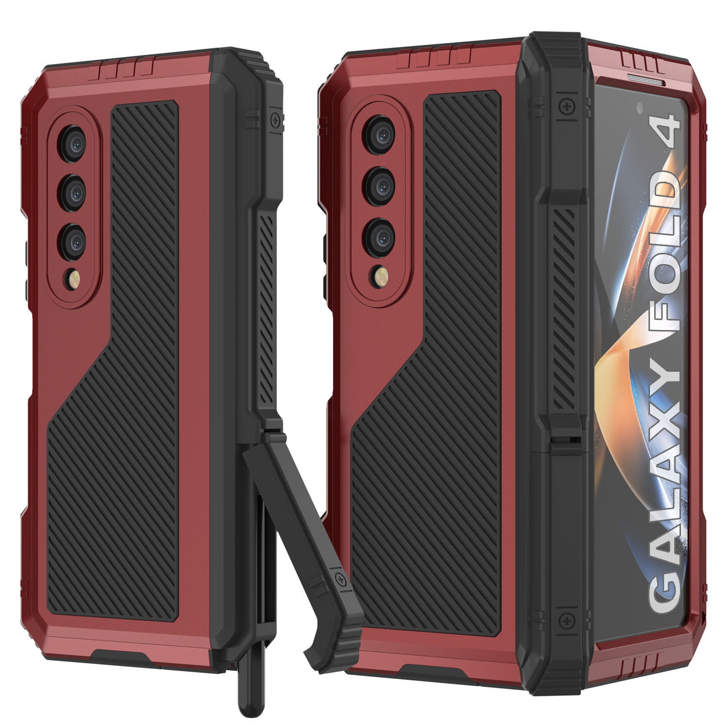 Galaxy Z Fold4 Metal Case, Heavy Duty Military Grade Armor Cover Full Body Hard [Gold]