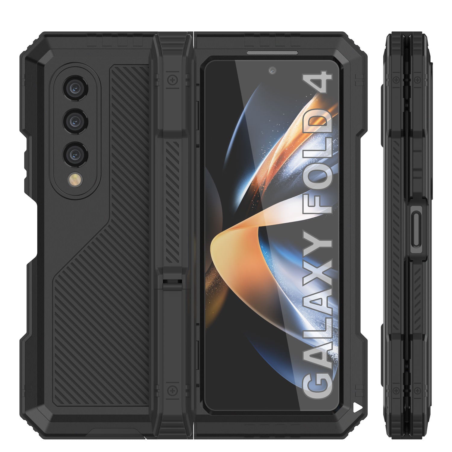 Galaxy Z Fold4 Metal Case, Heavy Duty Military Grade Armor Cover Full Body Hard [Black]