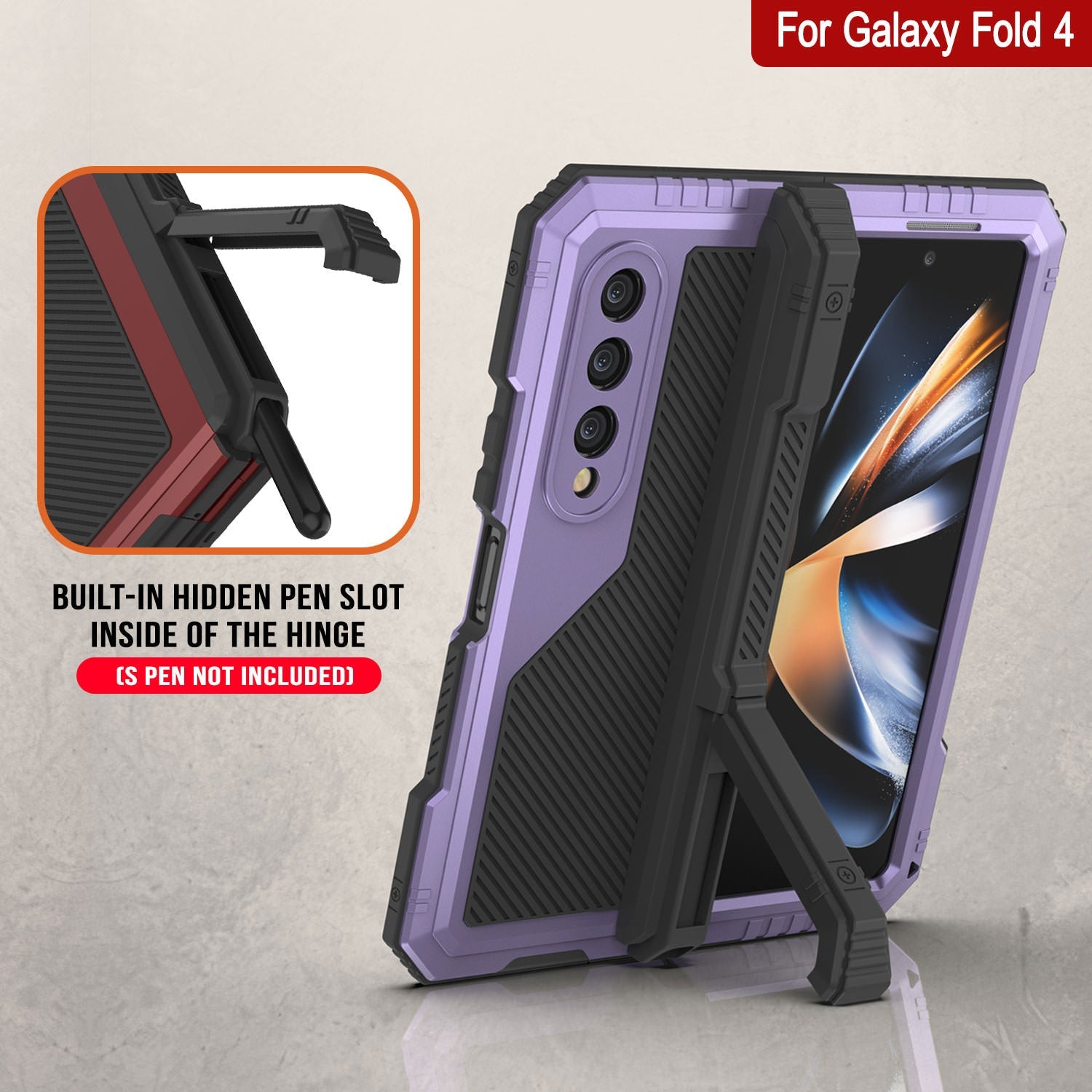 Galaxy Z Fold4 Metal Case, Heavy Duty Military Grade Armor Cover Full Body Hard [Purple]