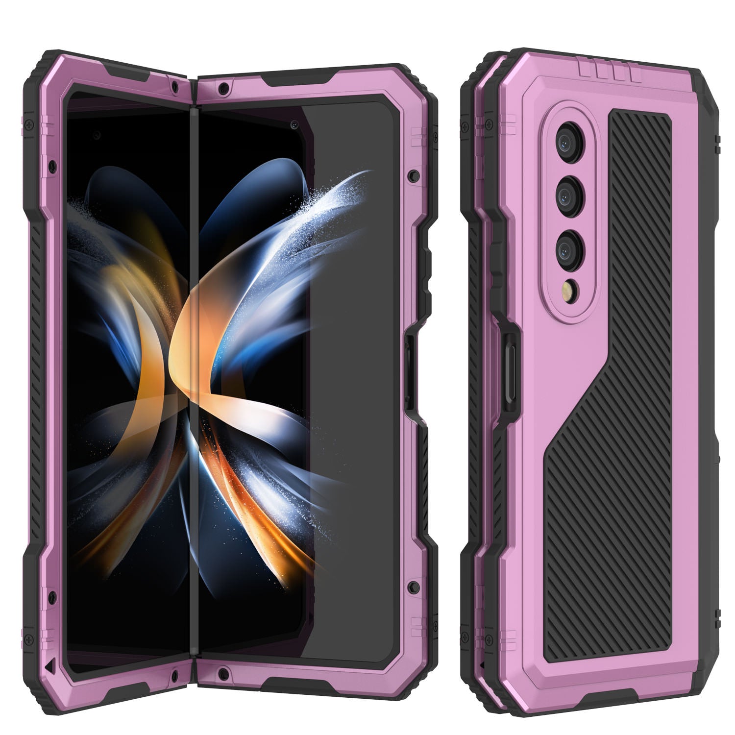 Galaxy Z Fold4 Metal Case, Heavy Duty Military Grade Armor Cover Full Body Hard [Pink]